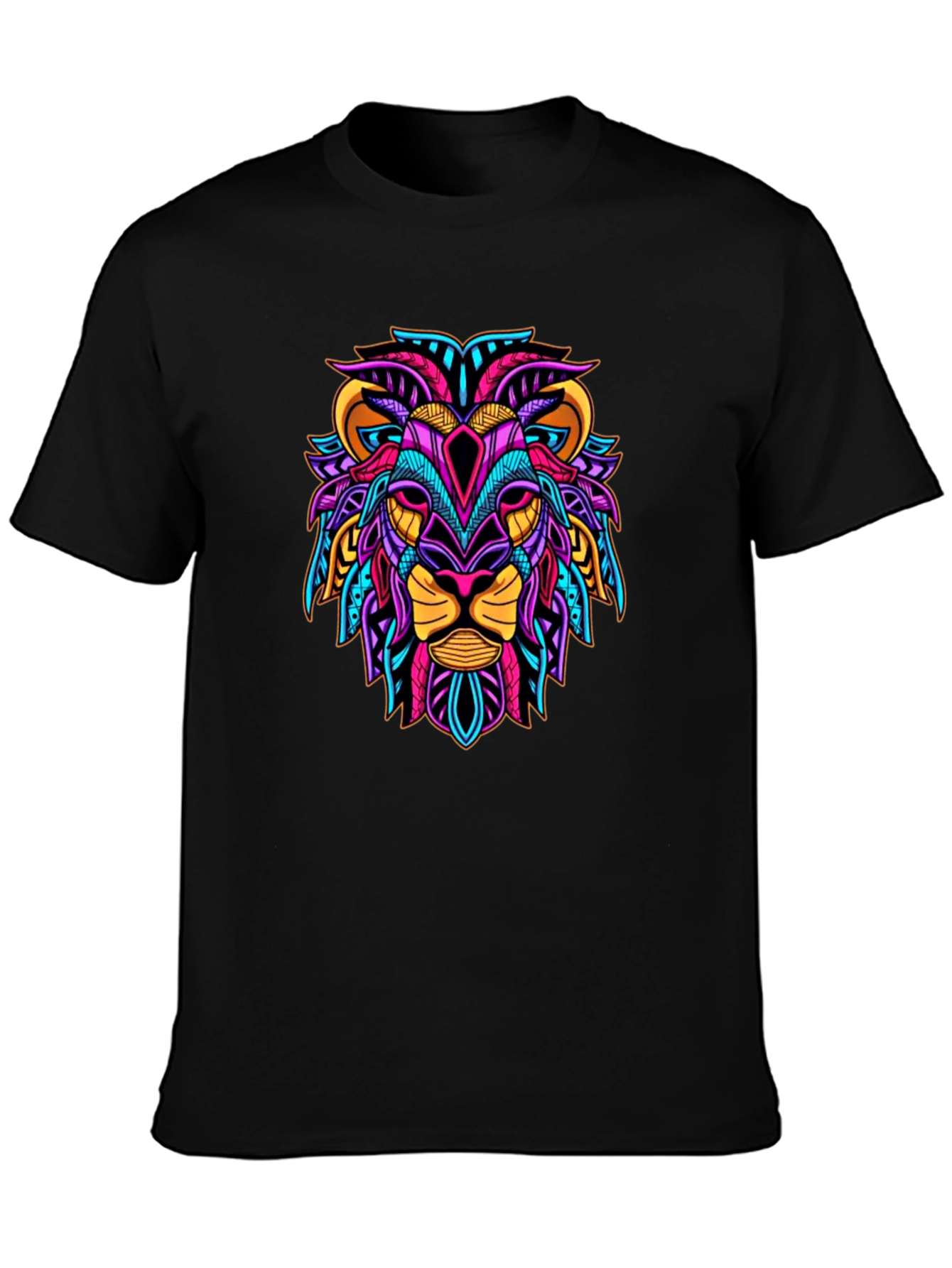 Black Vibrant Lion Graphic Tee - Unique Design view 3