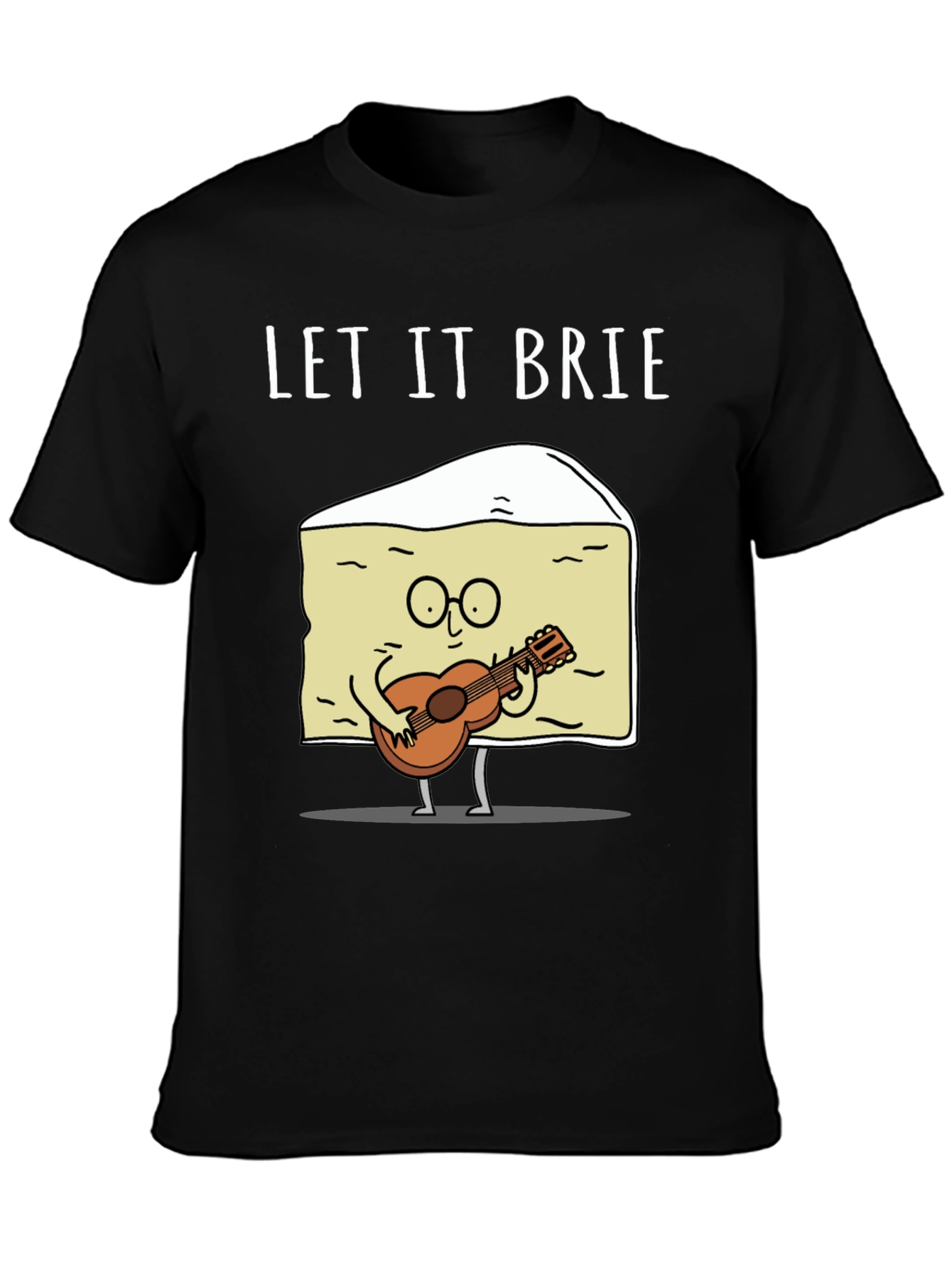 Black Let It Brie T-Shirt - Cheese Guitar Player view 3