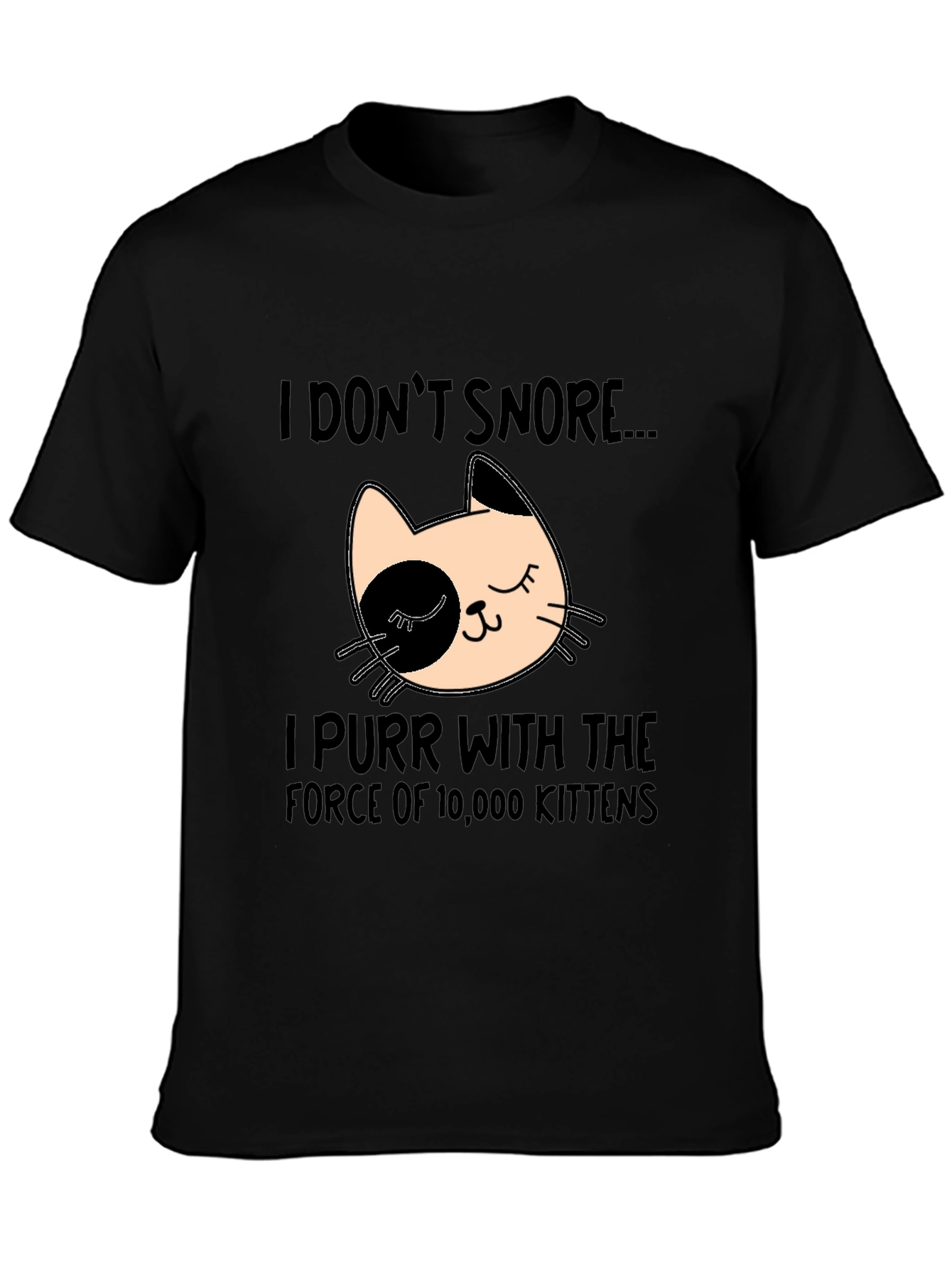 Black Funny Cat Purr T-Shirt - I Don't Snore view 3