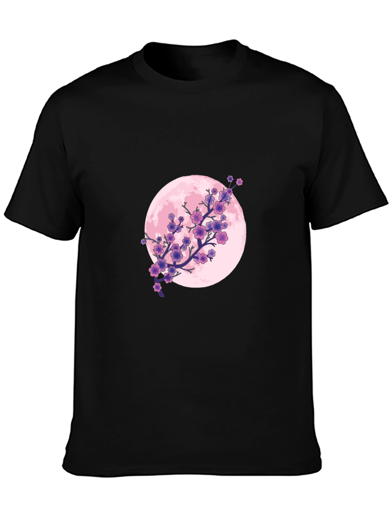 Black Floral Moon Graphic Tee - Black Cotton T-Shirt view 3