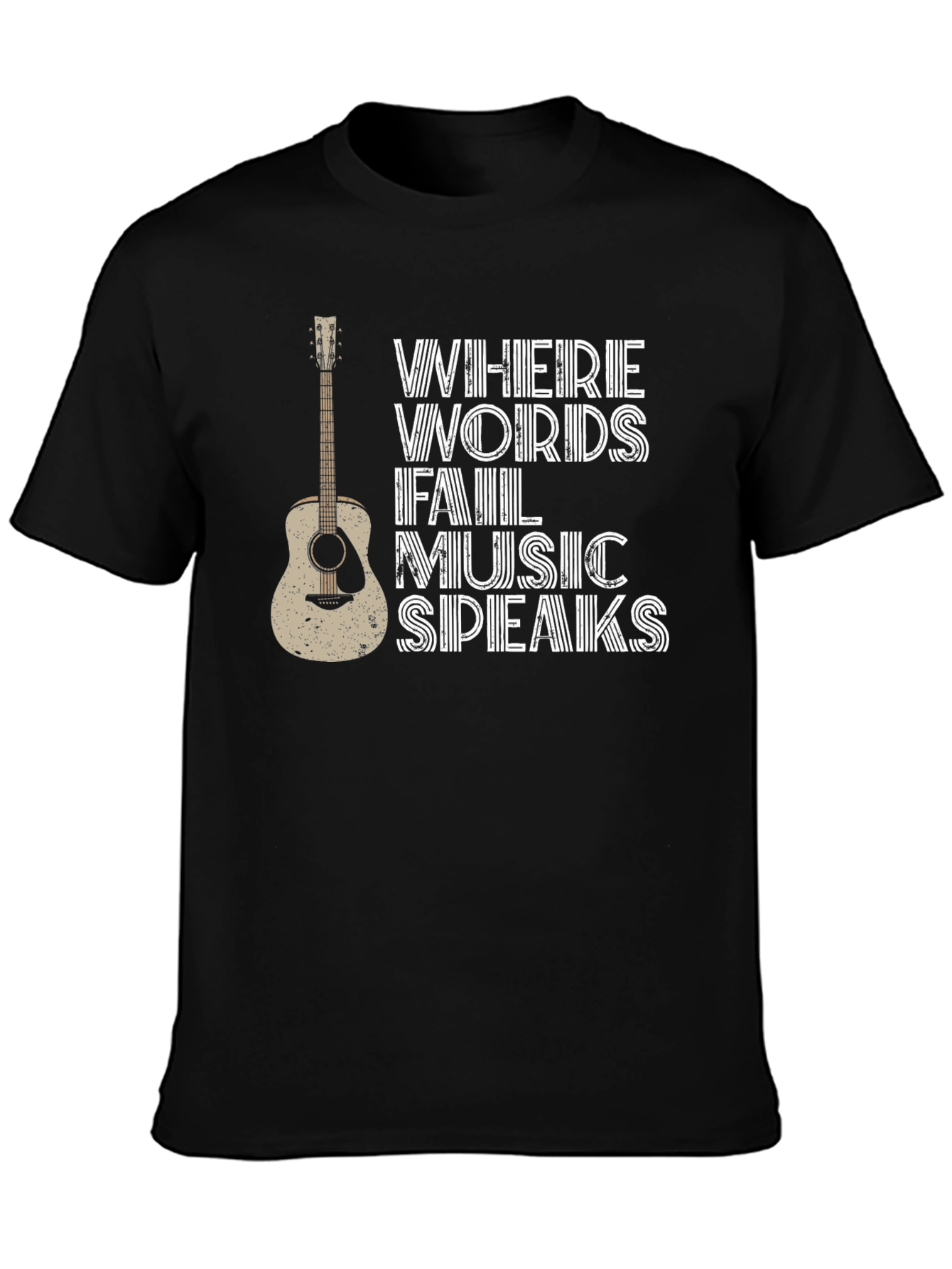 Black Where Words Fail Music Speaks T-Shirt view 3