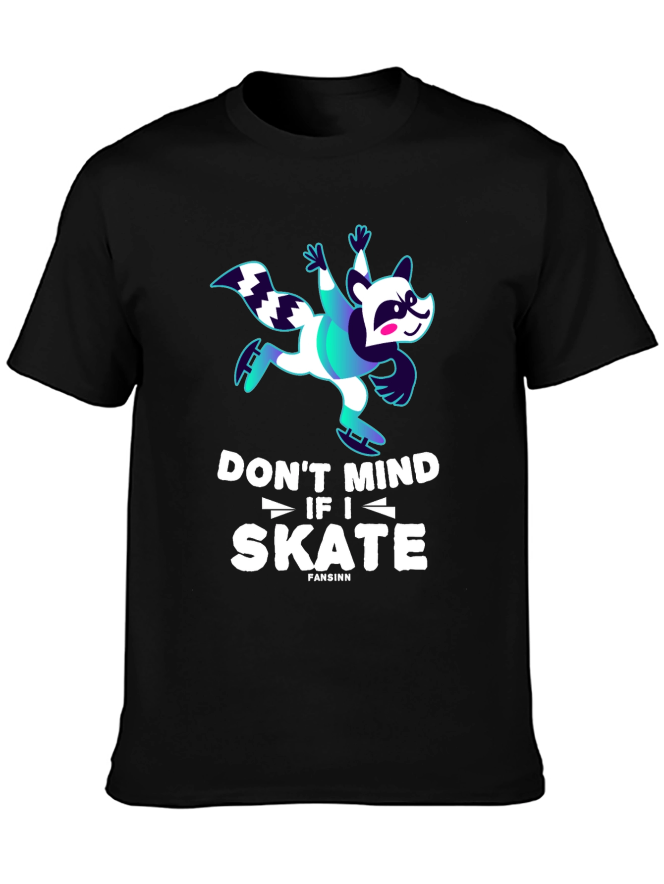 Black Funny Skater Raccoon Graphic T-Shirt view 3