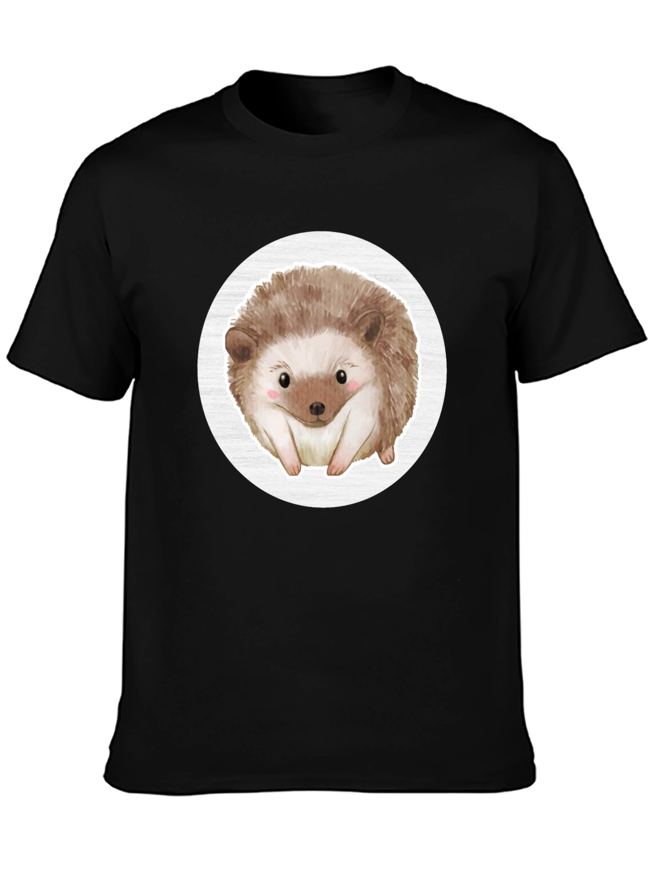 Black Cute Hedgehog Graphic Tee - Black Cotton Casual Shirt view 3