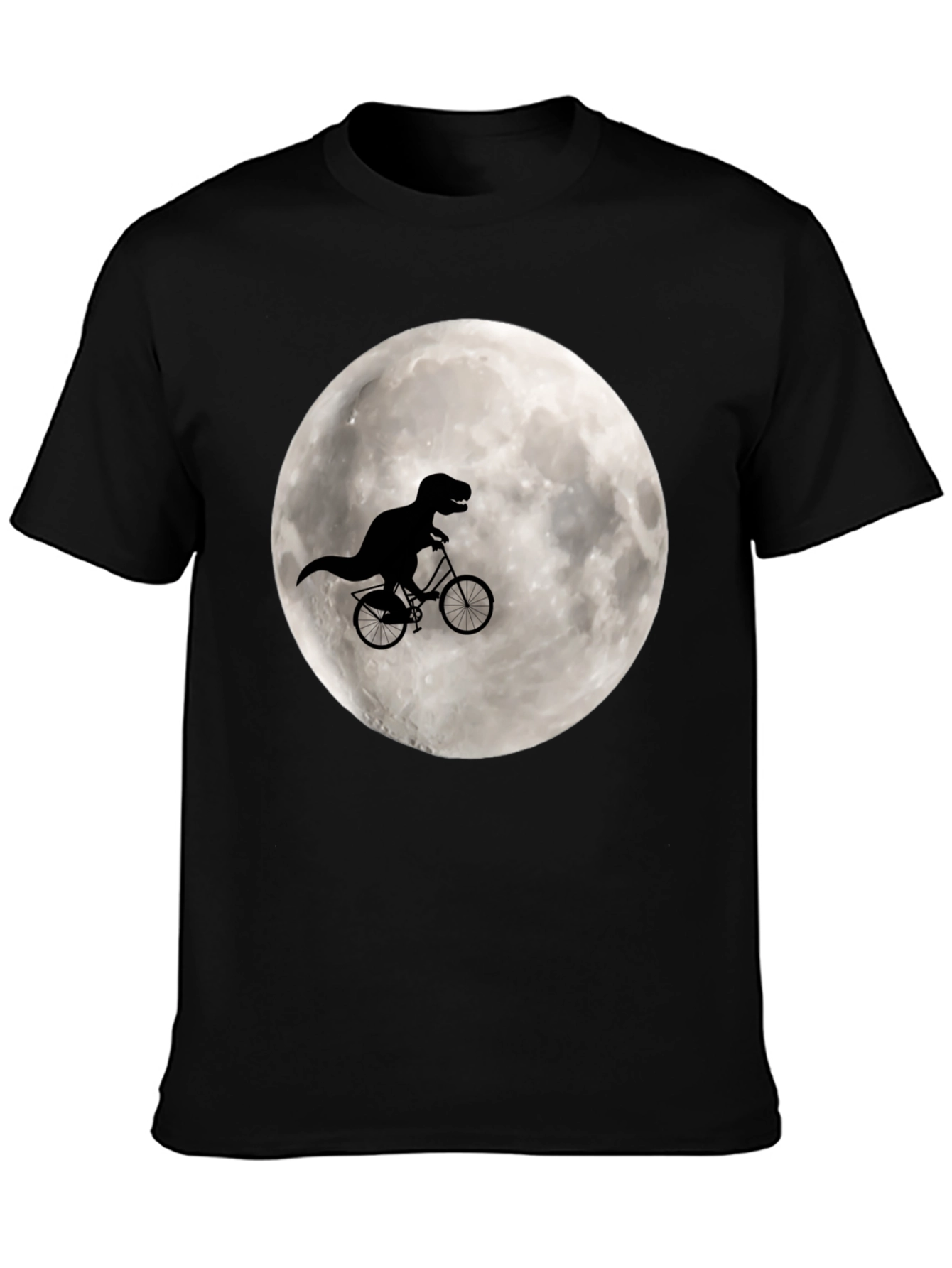 Black Dino Biker Tee - T-Rex Riding Bike on Moon Shirt view 3