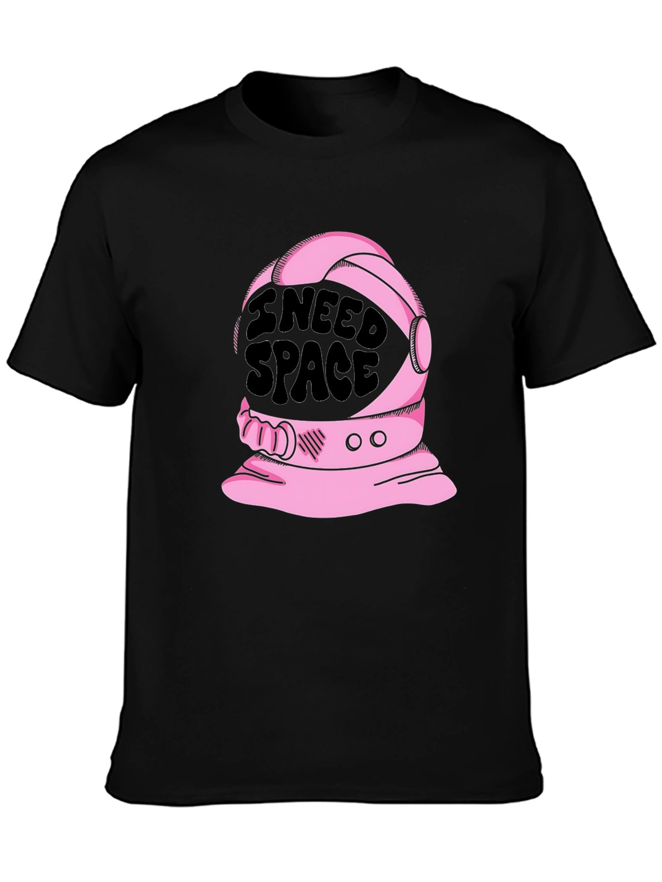 Black I Need Space T-Shirt - Astronaut Helmet Design view 3
