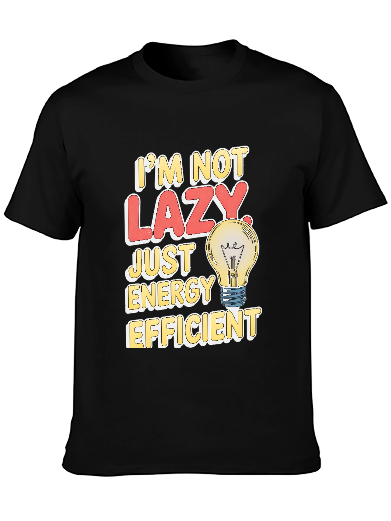 Black Funny Energy Efficient Lazy Light Bulb T-Shirt view 3