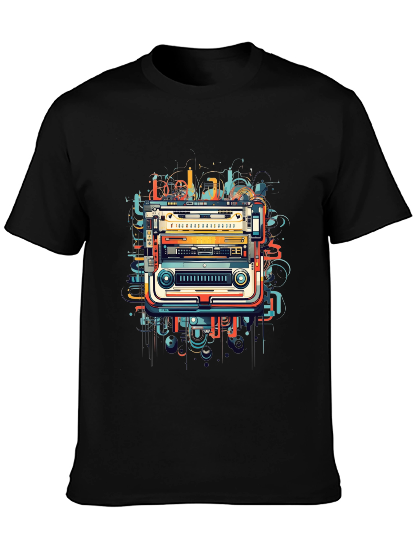 Black Retro Tech Graphic Tee - Modern Art view 3