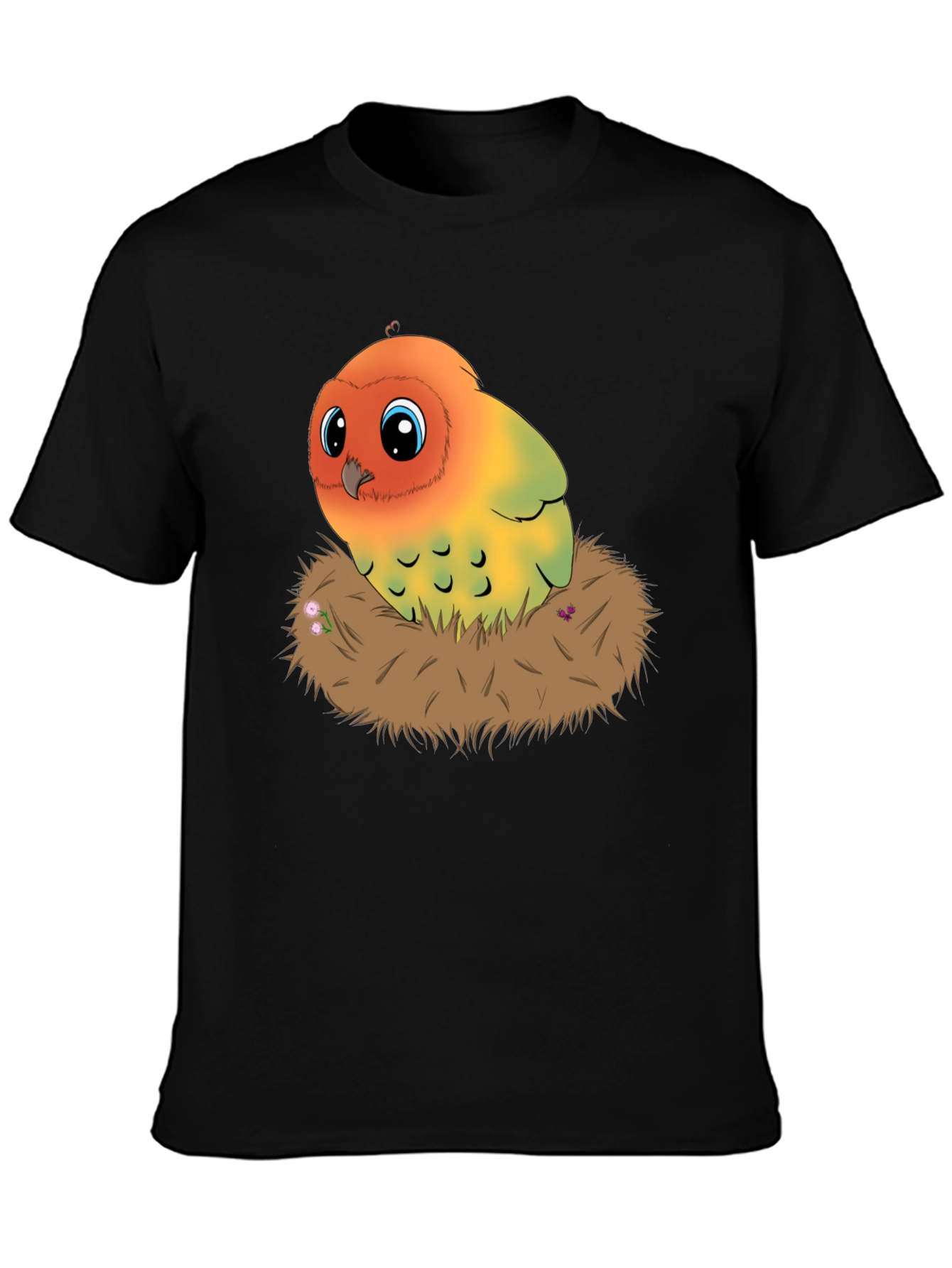 Black Cute Lovebird in Nest Graphic Tee view 3