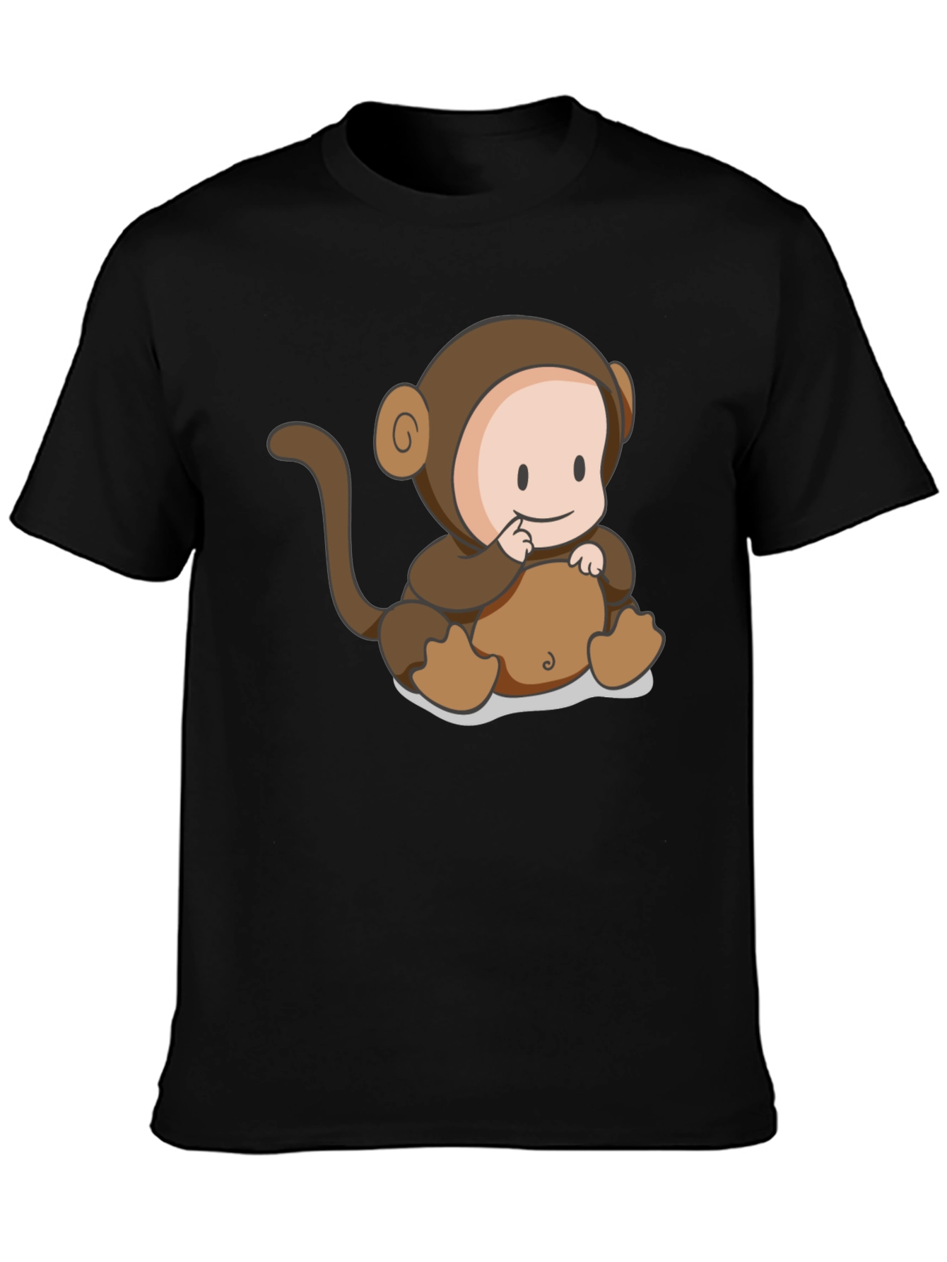 Black Cute Monkey Cartoon Black T-Shirt view 3