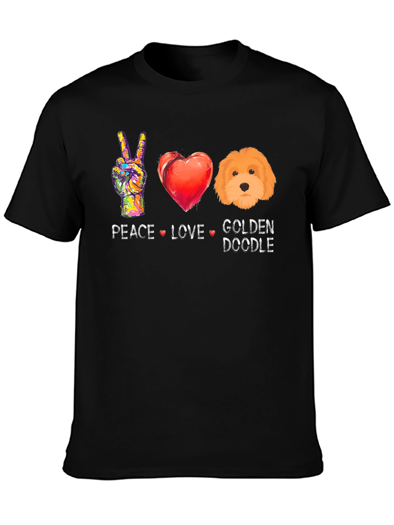 Black Peace Love Golden Doodle T-Shirt view 3