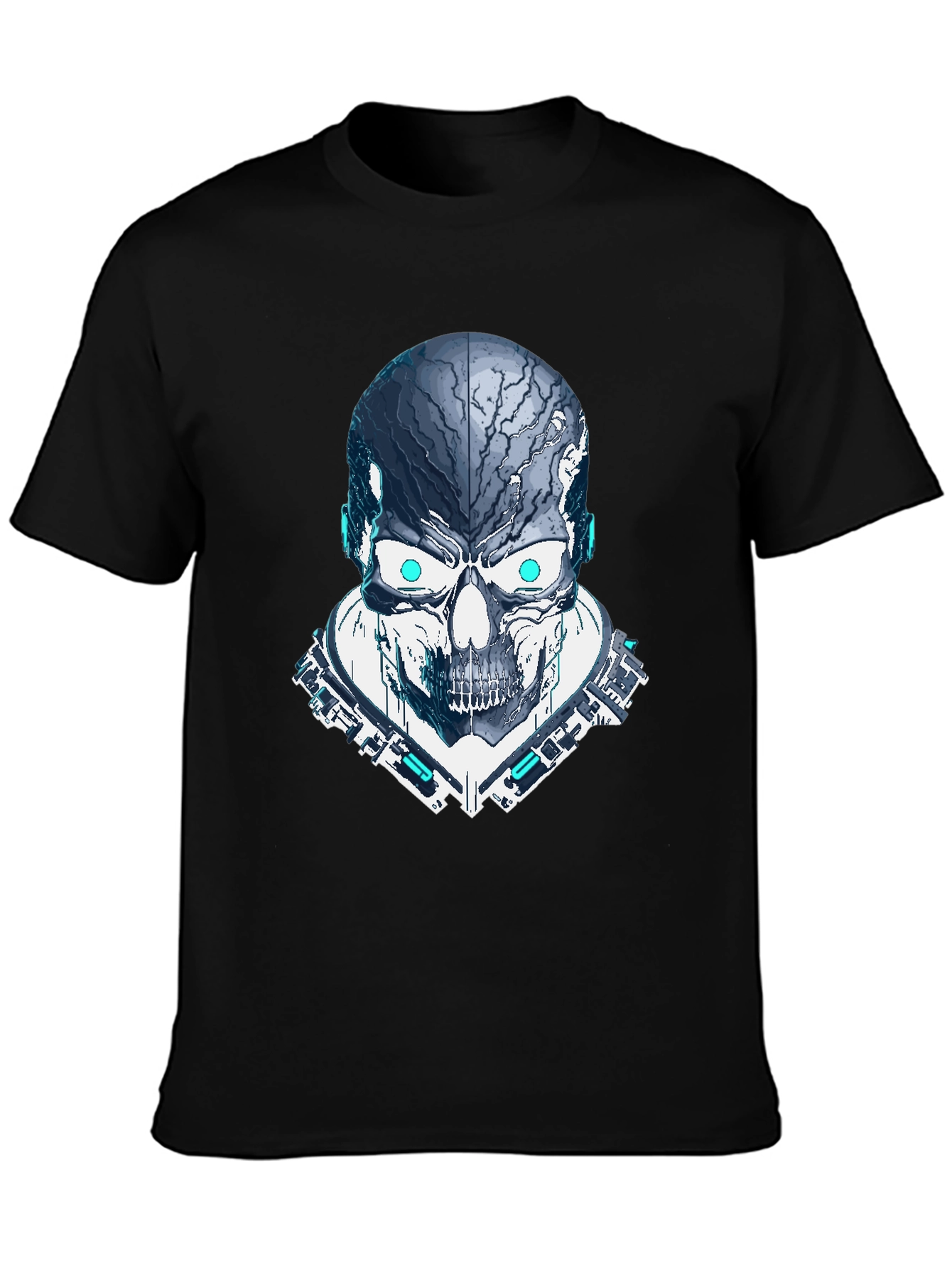 Black Cyber Skull Graphic Tee - Black view 3