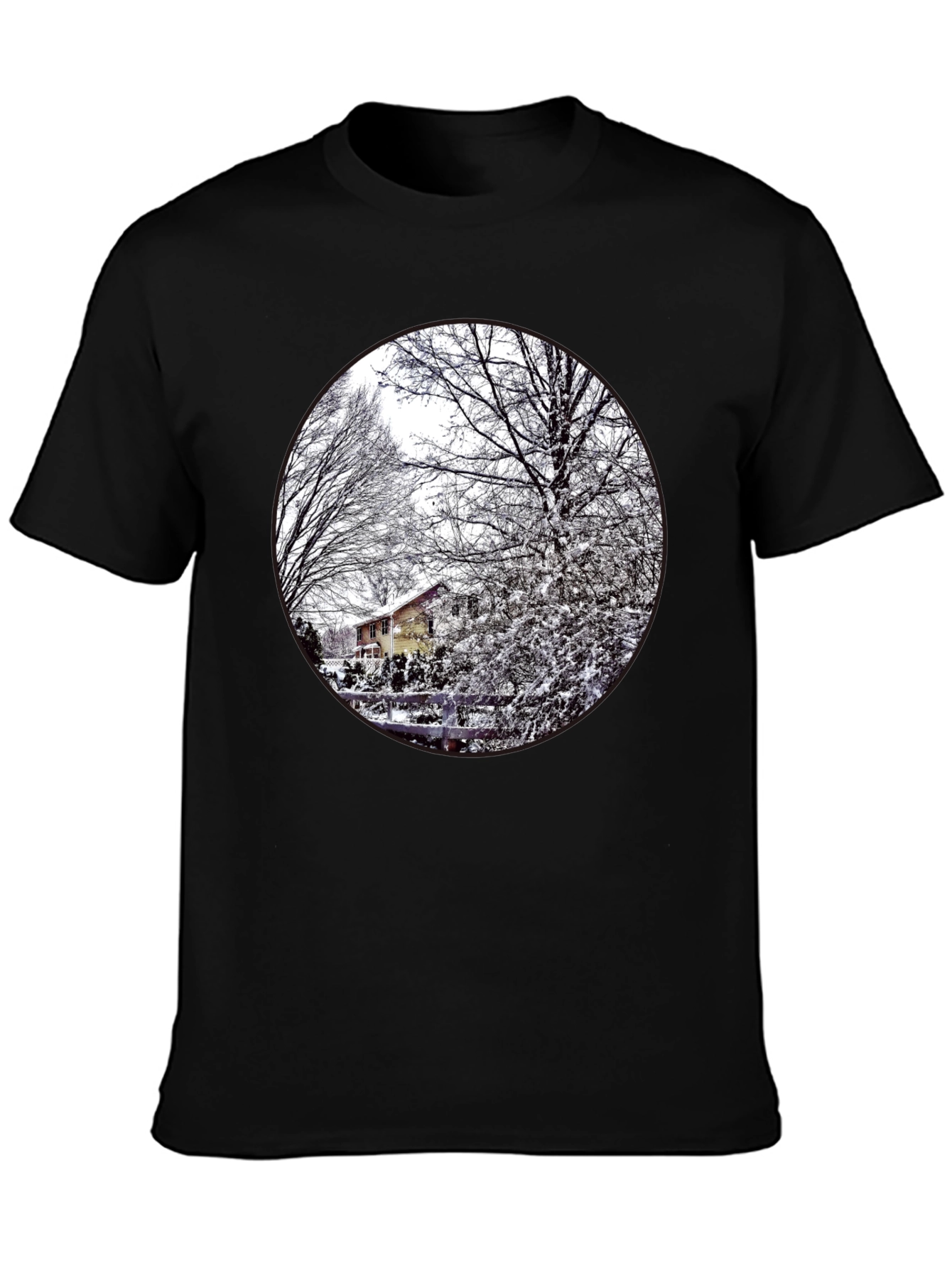 Black Winter Scene Graphic Tee - Black Cotton Blend view 3