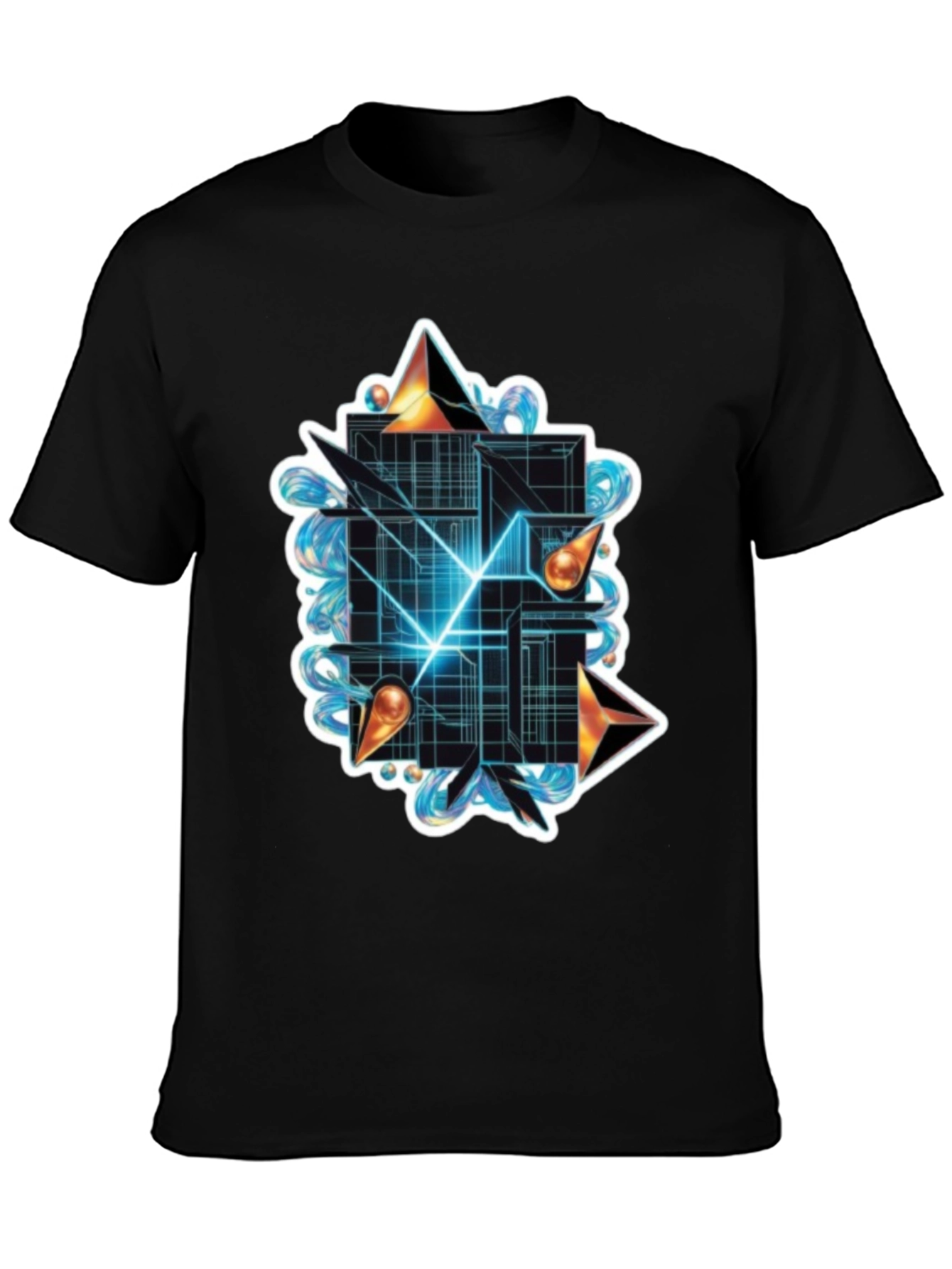 Black Abstract Geometric Graphic Tee - Stylish Black T-Shirt view 3
