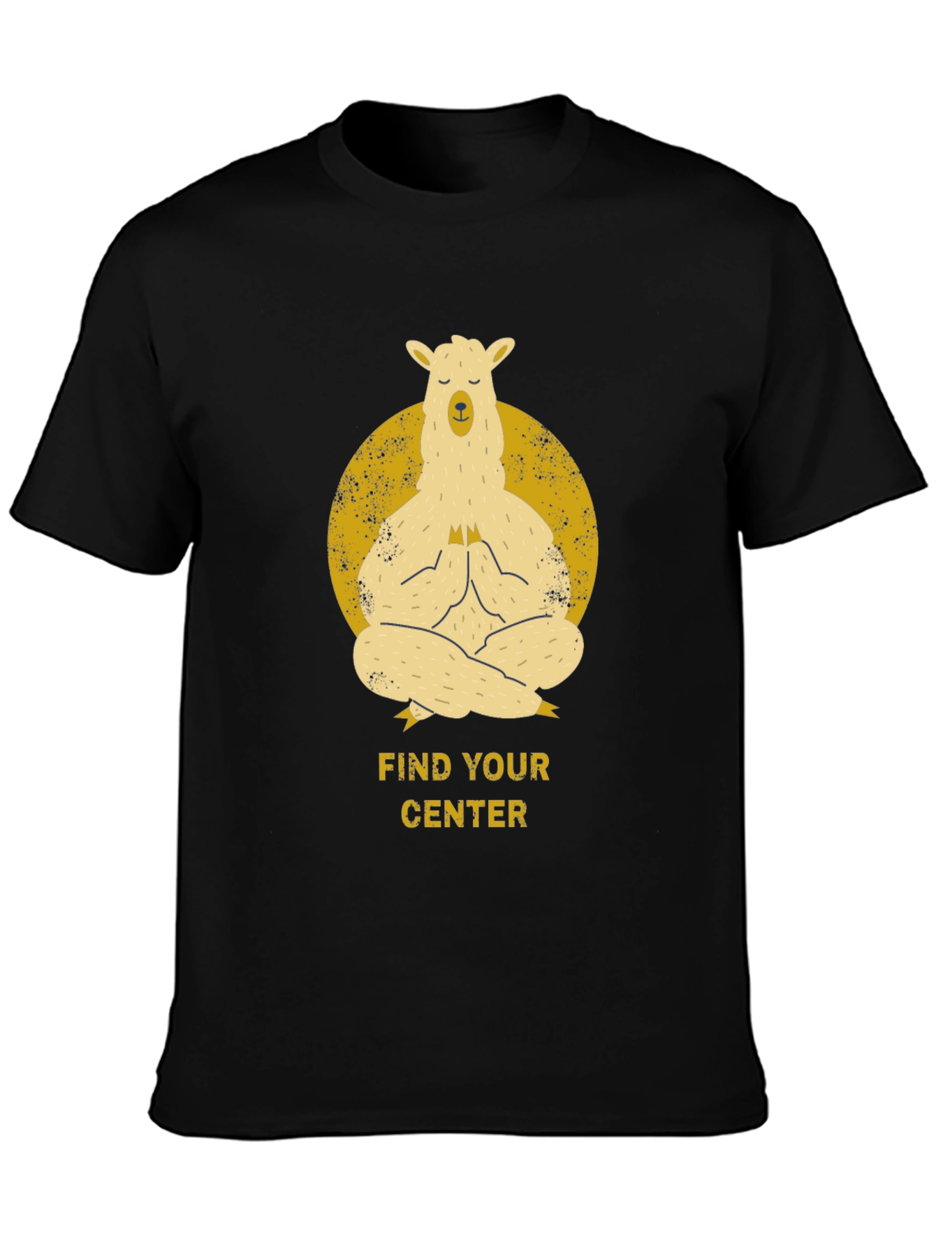 Black Find Your Center - Meditating Llama T-Shirt view 3