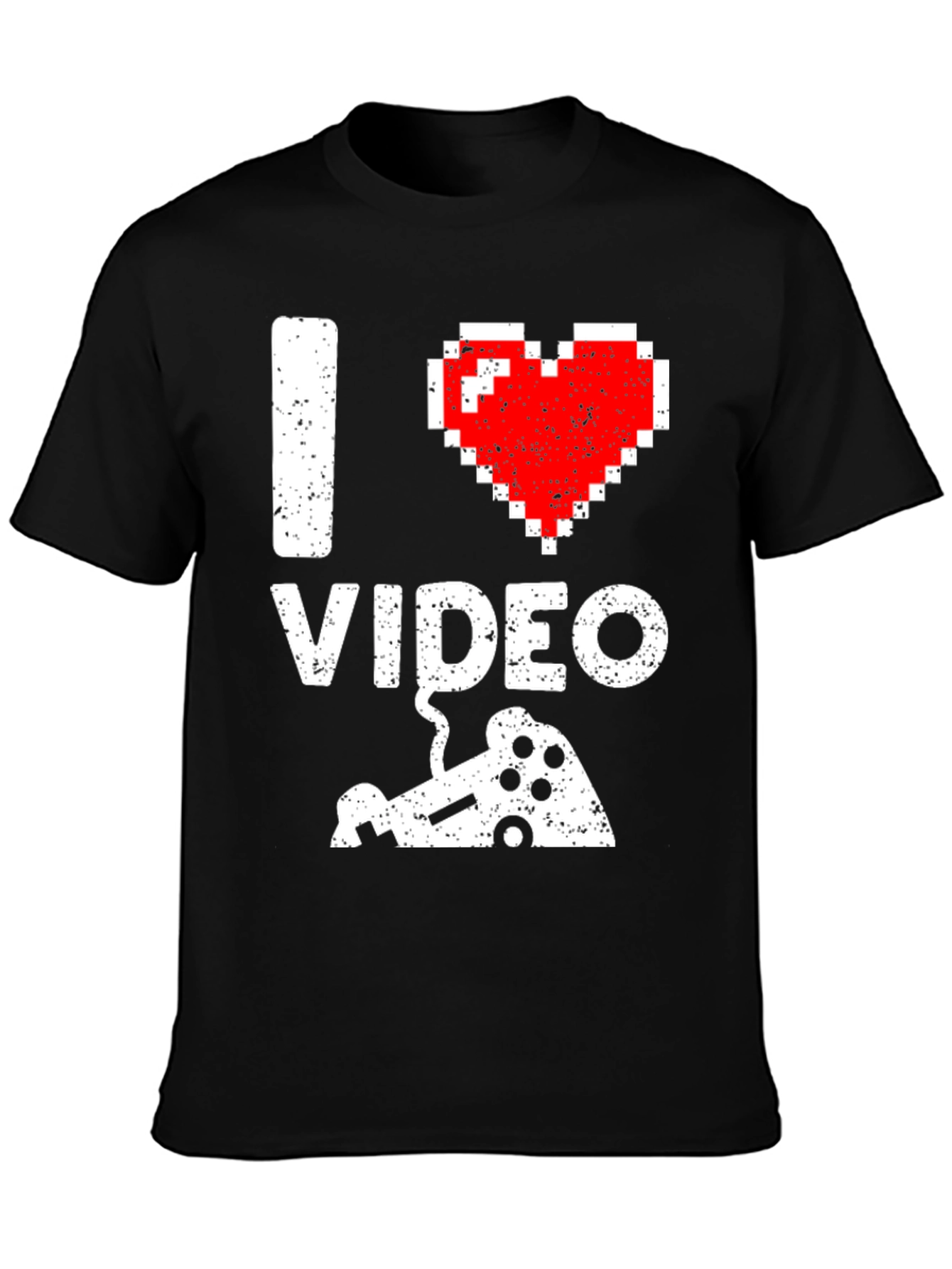 Black I Love Video Games Pixel Art Gamer T-Shirt view 3