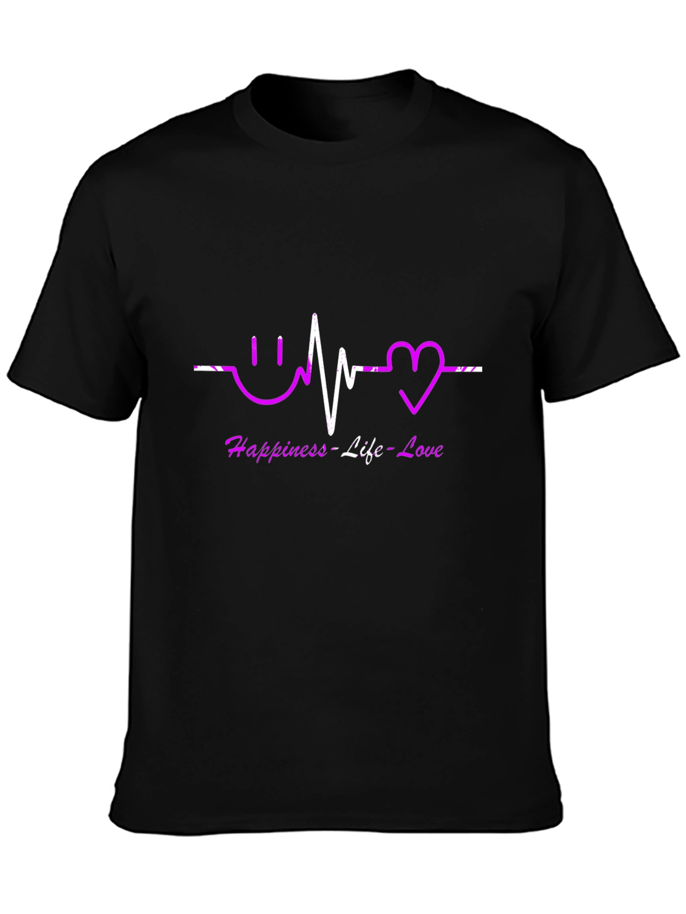 Black Happiness Life Love T-Shirt view 3