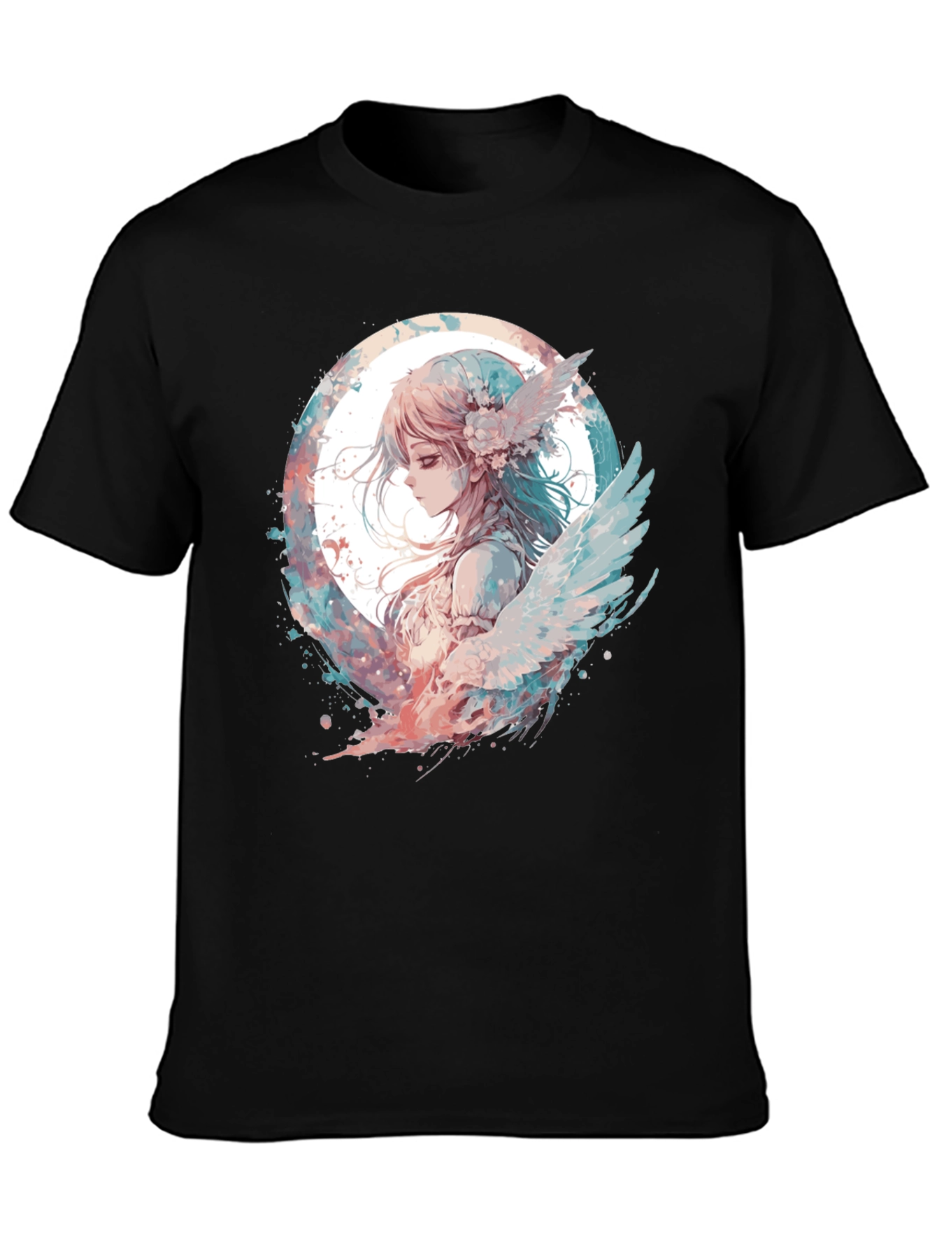 Anime Angel Graphic Black T-Shirt - 3