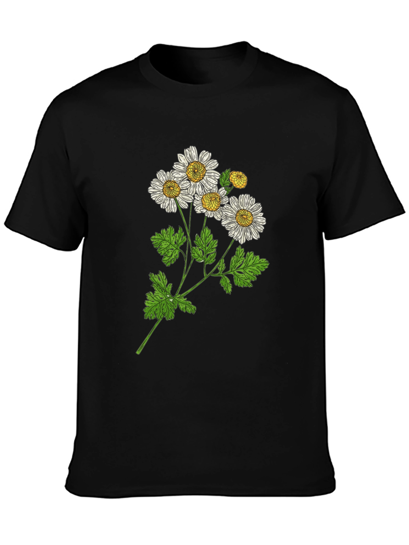 Black Botanical Daisy Graphic T-Shirt - Black view 3