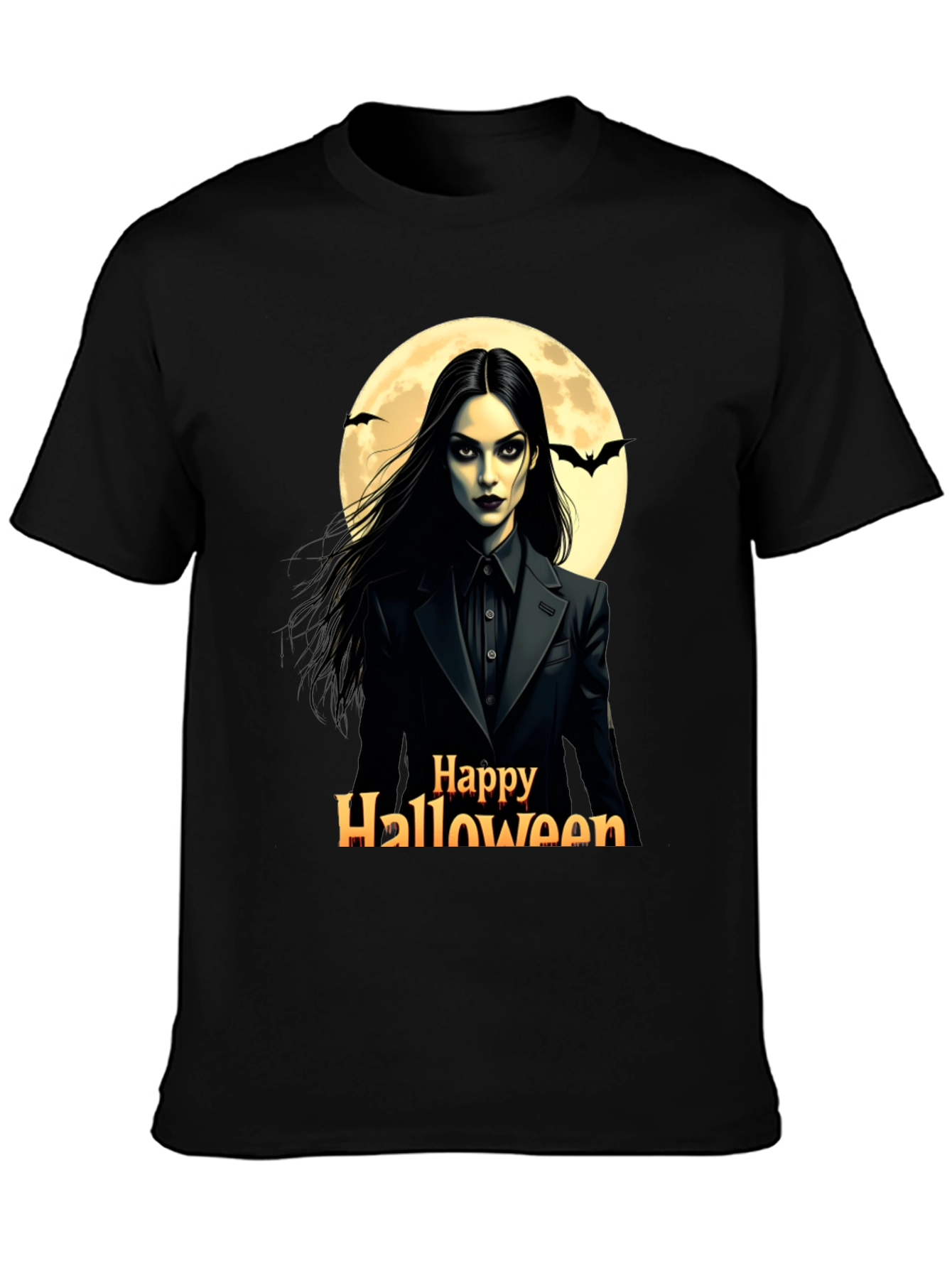Black Happy Halloween Wednesday T-Shirt view 3