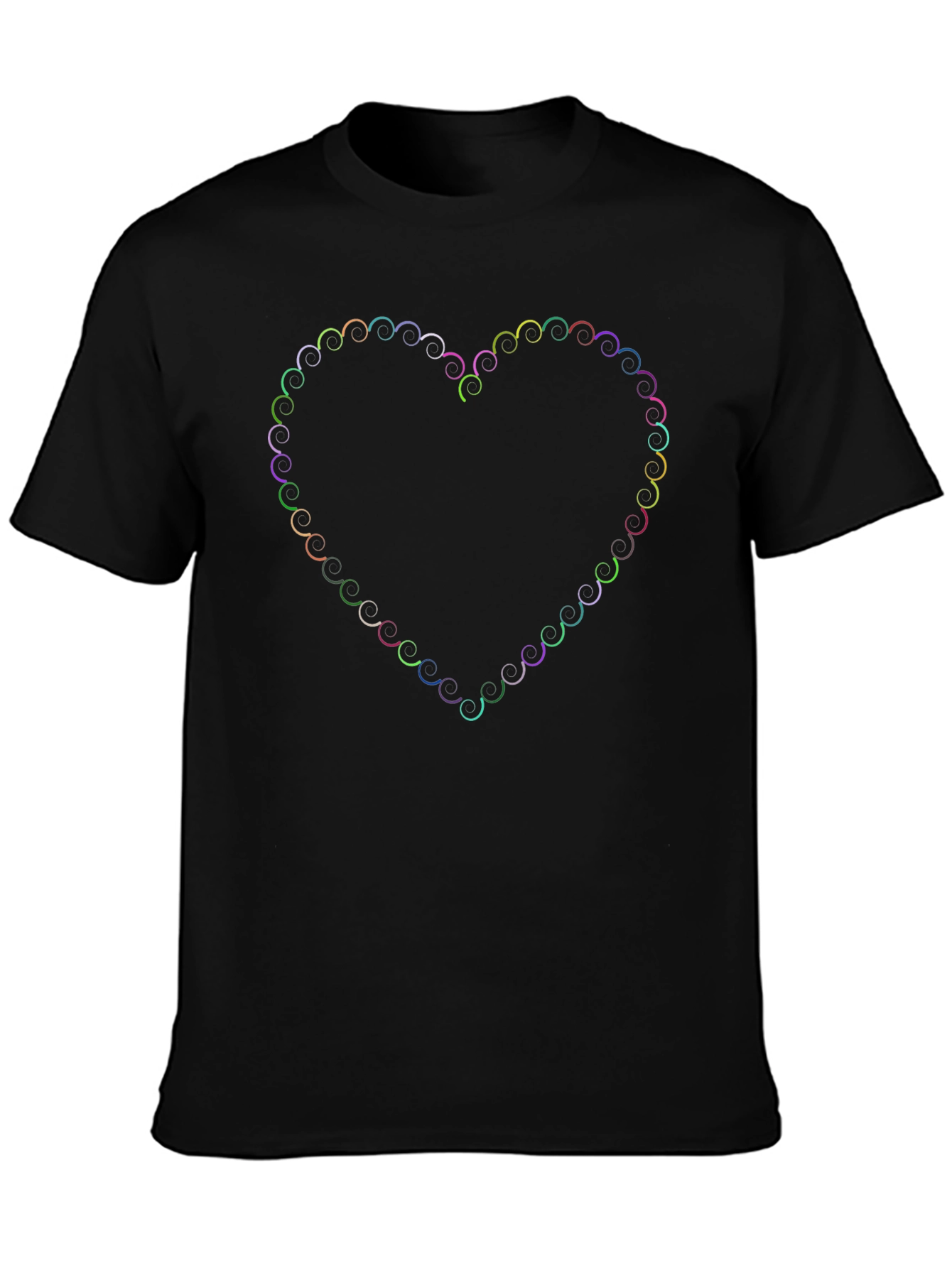 Black Colorful Swirl Heart Graphic Tee - Soft Black Cotton view 3