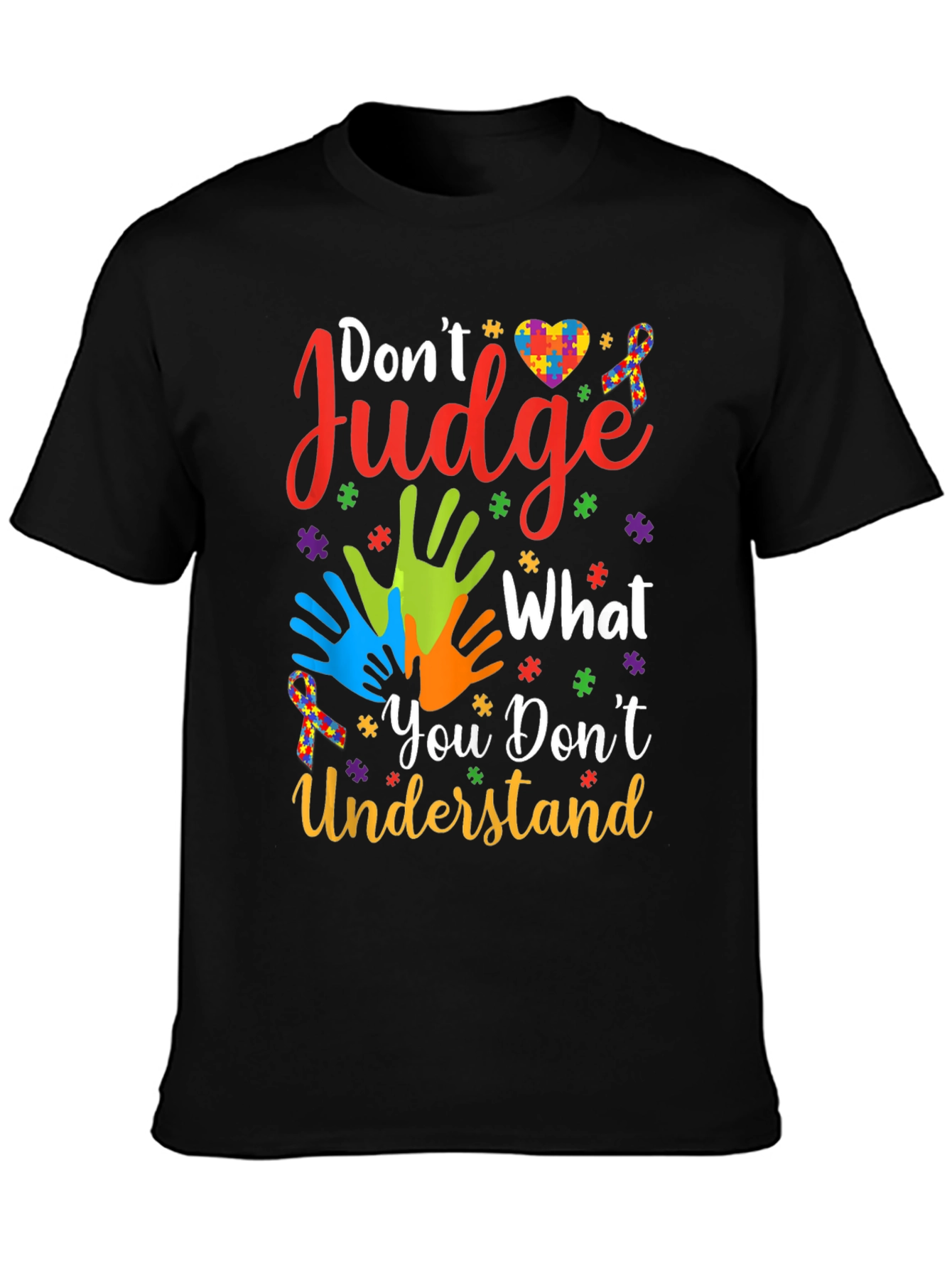 Black Autism Awareness Graphic Tee - Don't Judge view 3