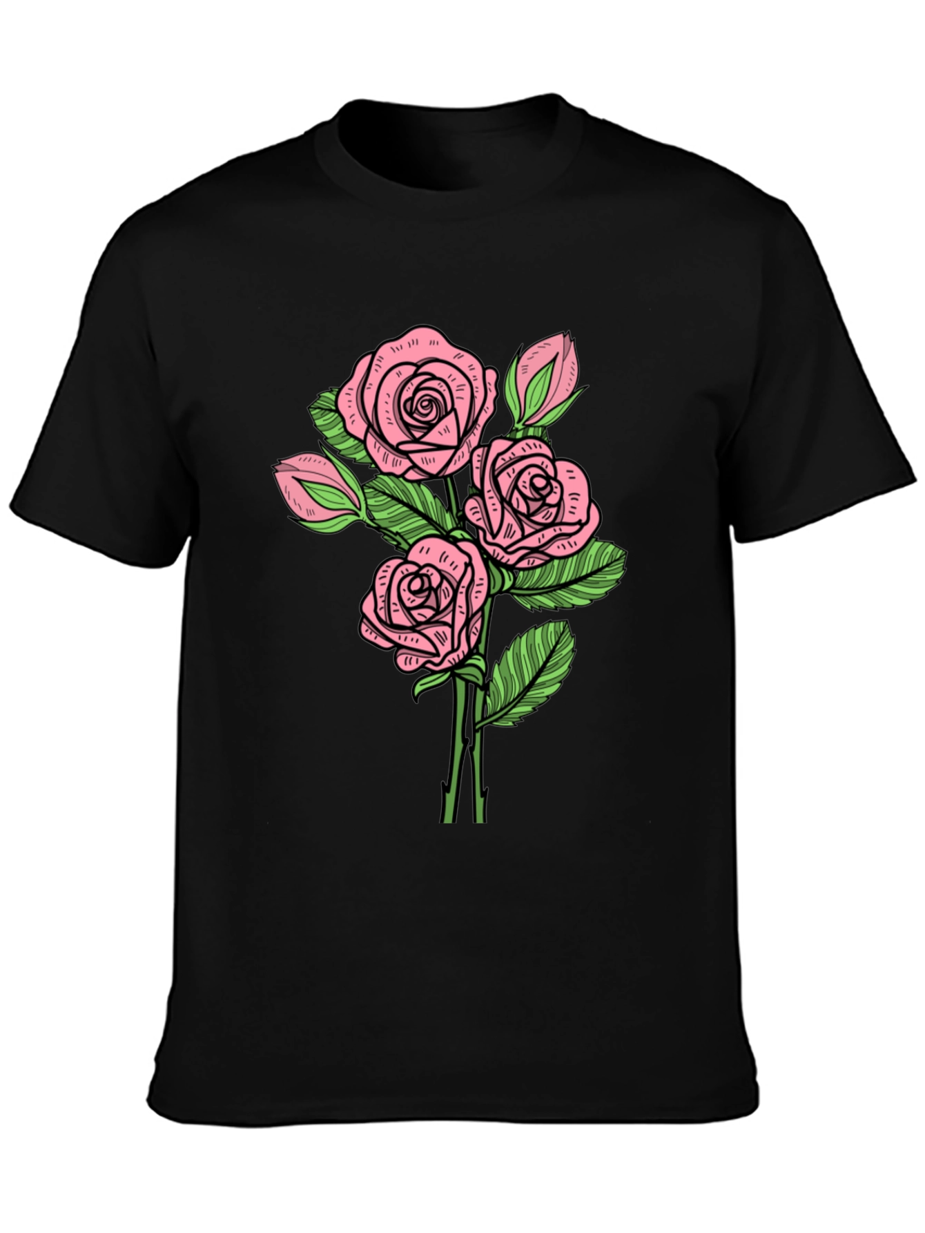 Black Floral Rose Print Crew Neck T-Shirt view 3