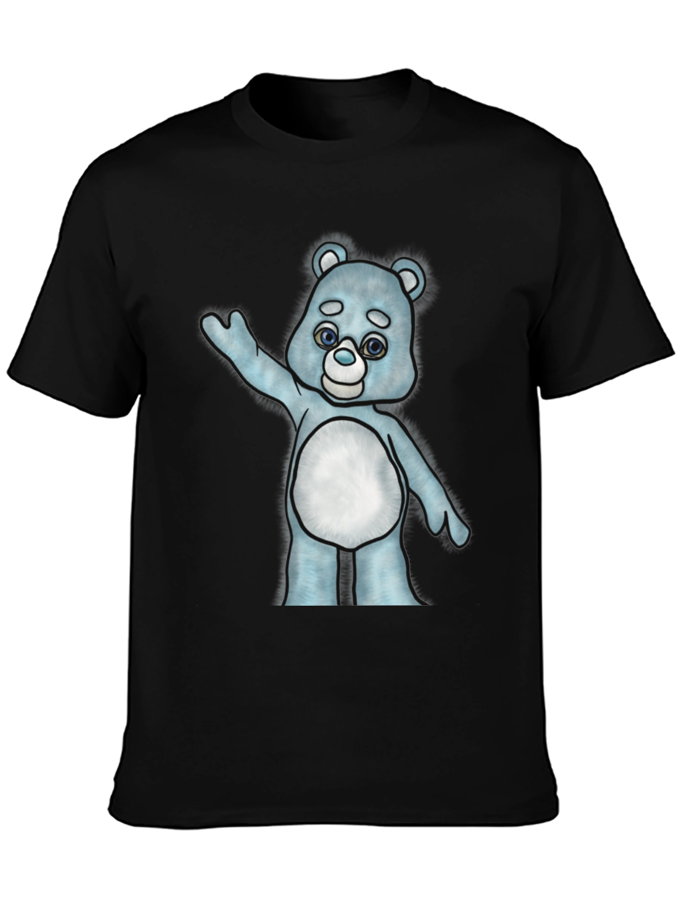 Black Cute Cartoon Bear Graphic T-Shirt - Black Cotton Tee view 3