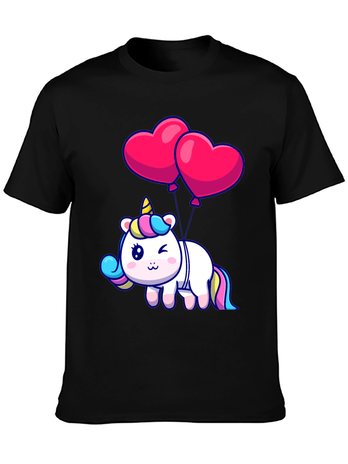 Black Unicorn with Heart Balloons Graphic Tee view 3