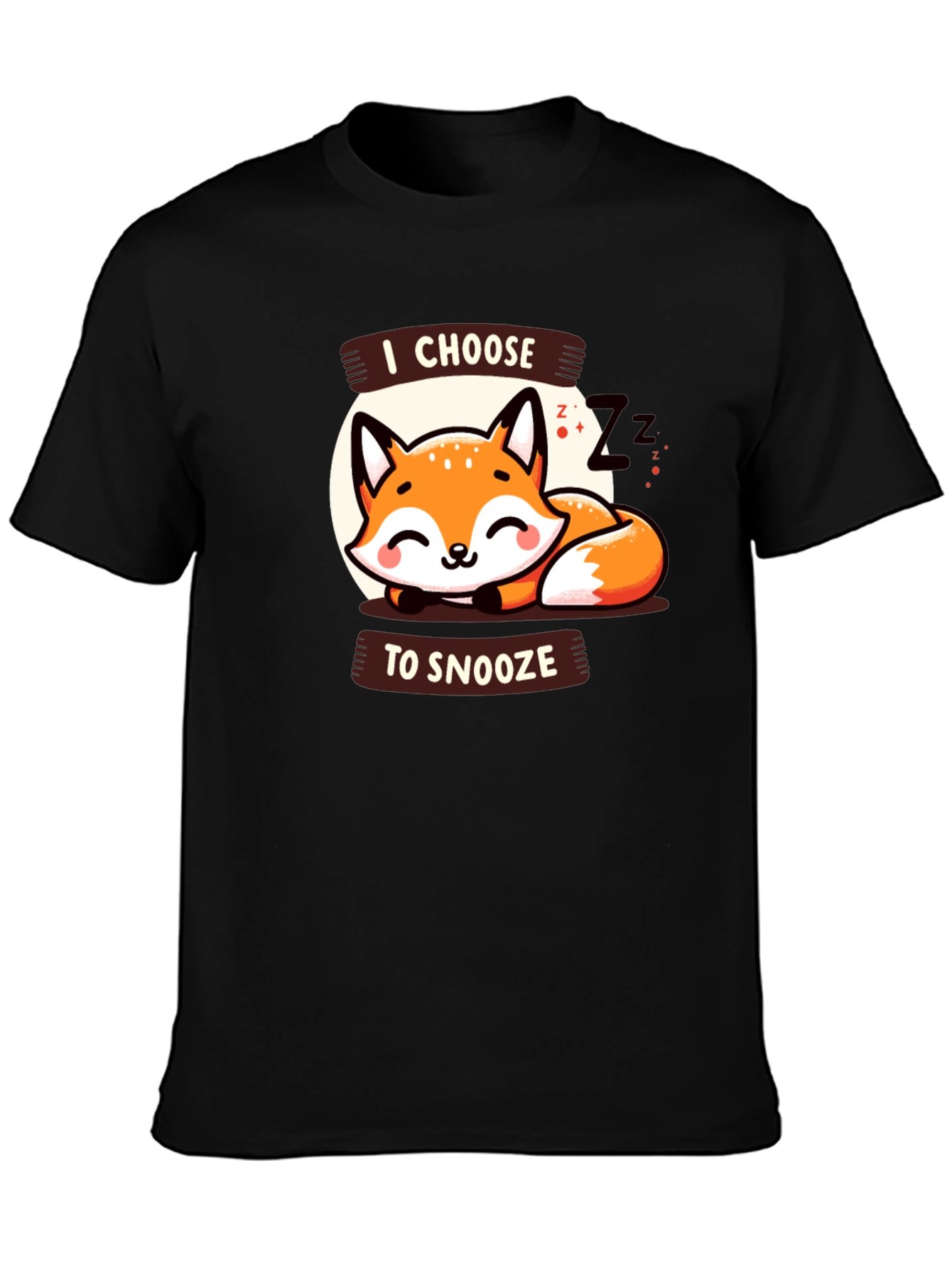 Black Cute Fox Snooze Graphic Tee - Black view 3