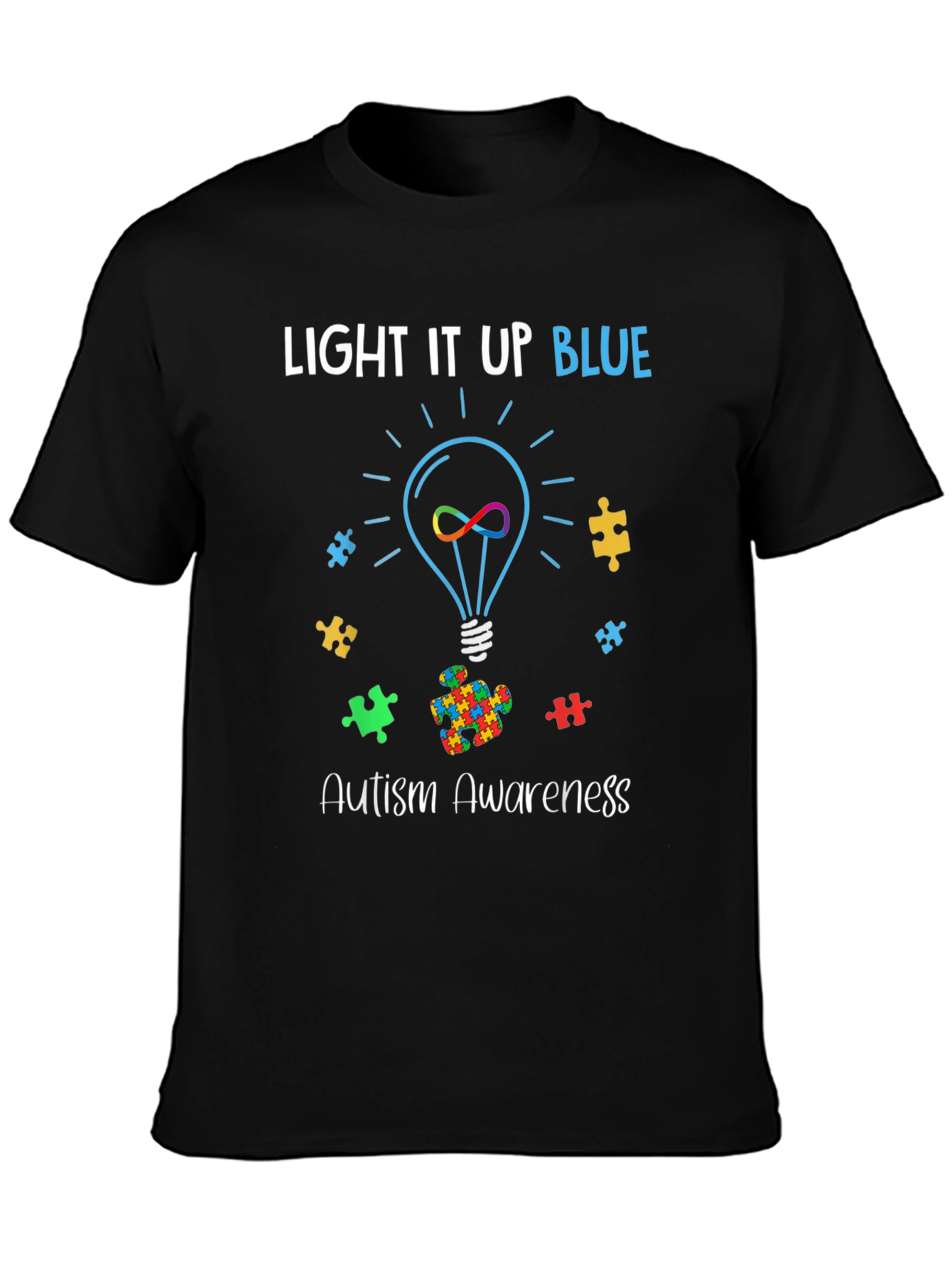 Black Autism Awareness Light It Up Blue T-Shirt view 3