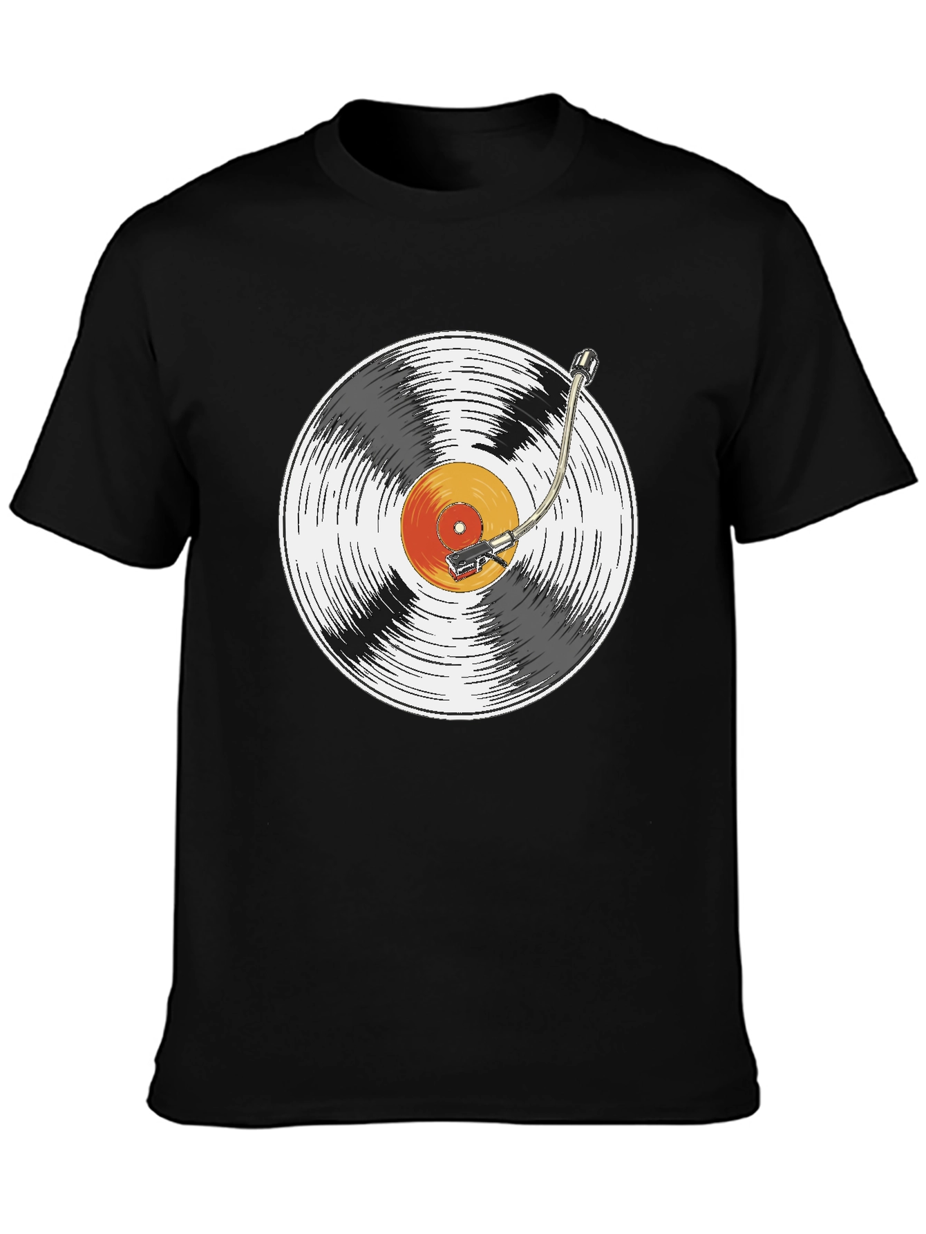 Black Retro Vinyl Record Player Graphic T-Shirt view 3