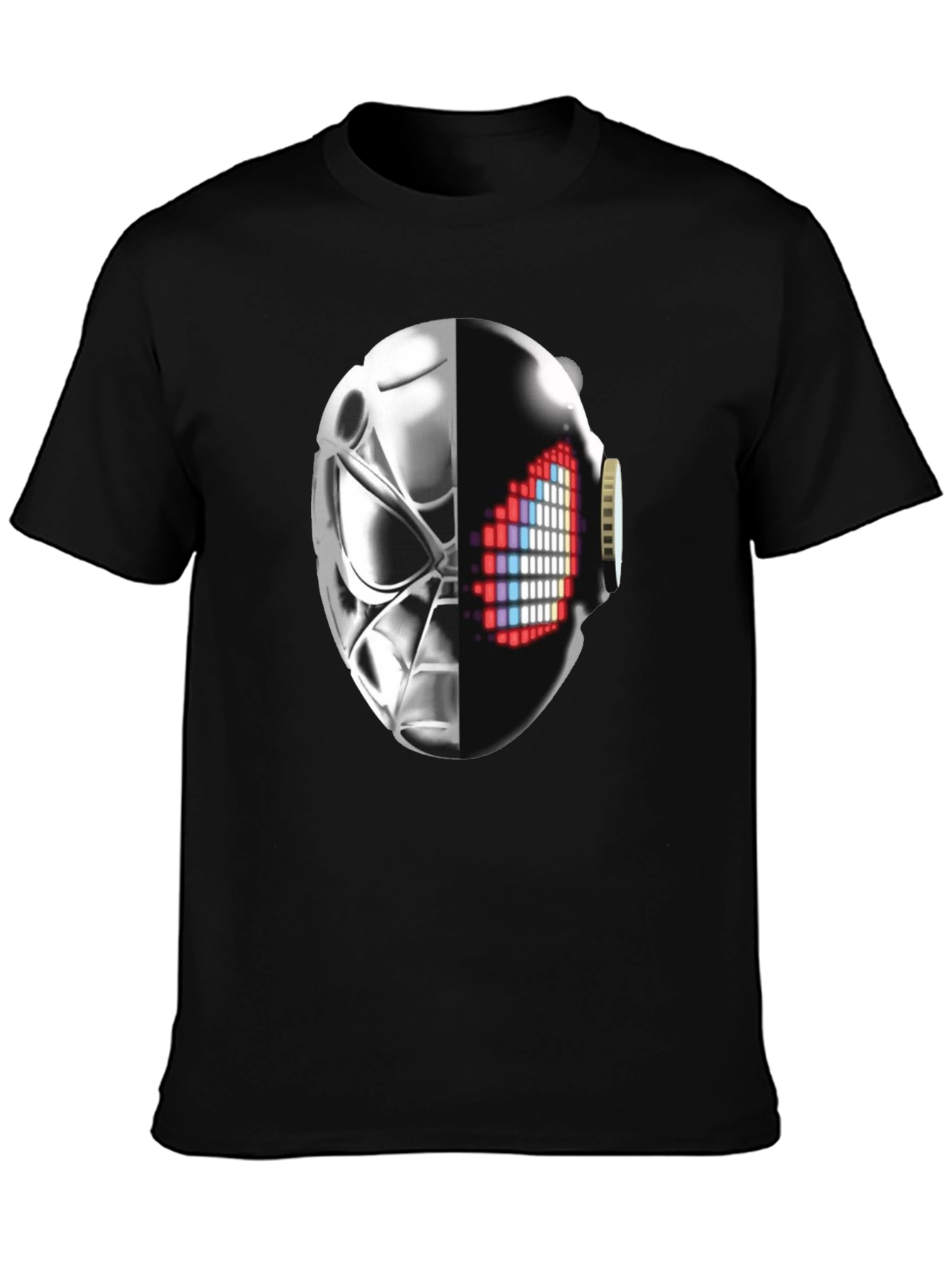 Black Cyberpunk Half-Mask Graphic T-Shirt - Black view 3