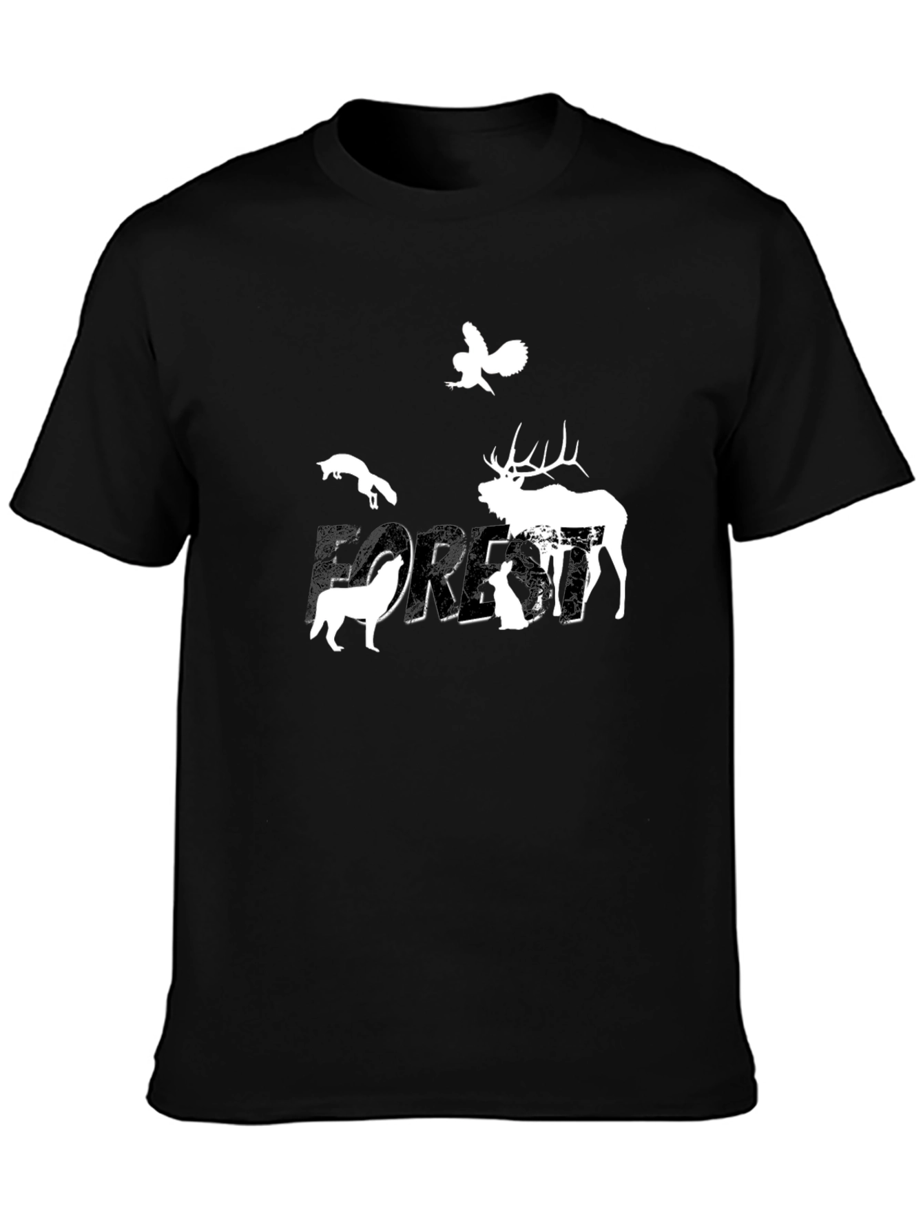 Black Nature Forest Animals Graphic Print Crew Neck Tee view 3
