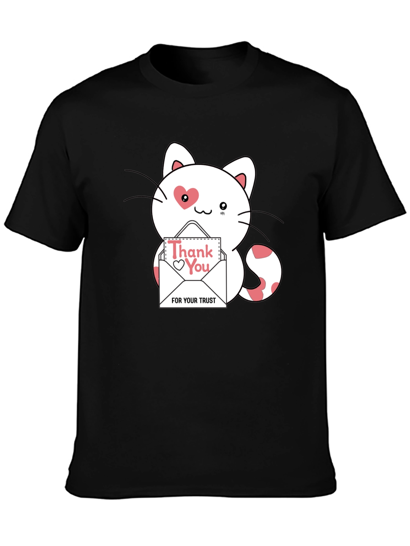 Black Cute Thank You Cat T-Shirt view 3