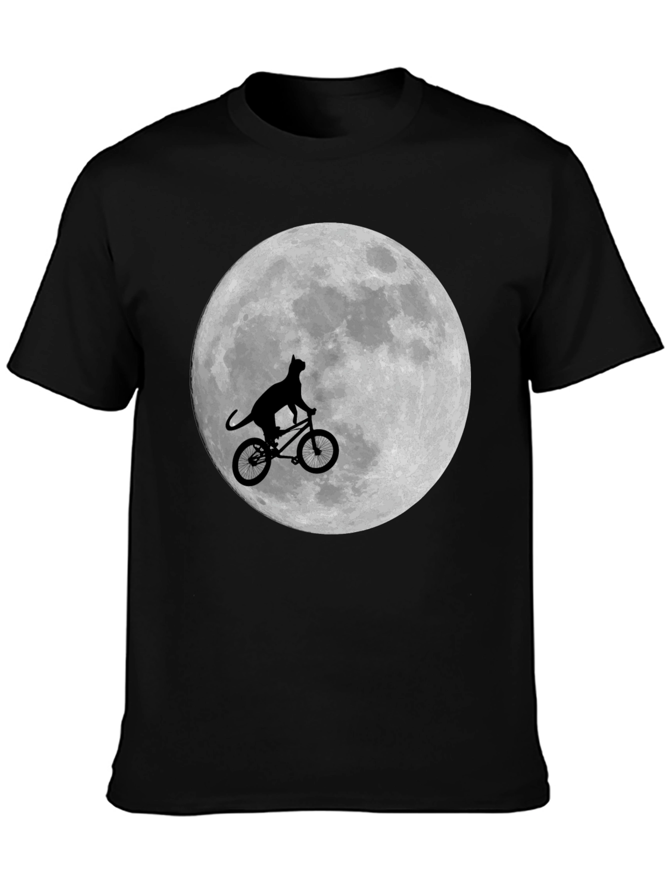 Black Cat on Bike Moon Graphic T-Shirt view 3