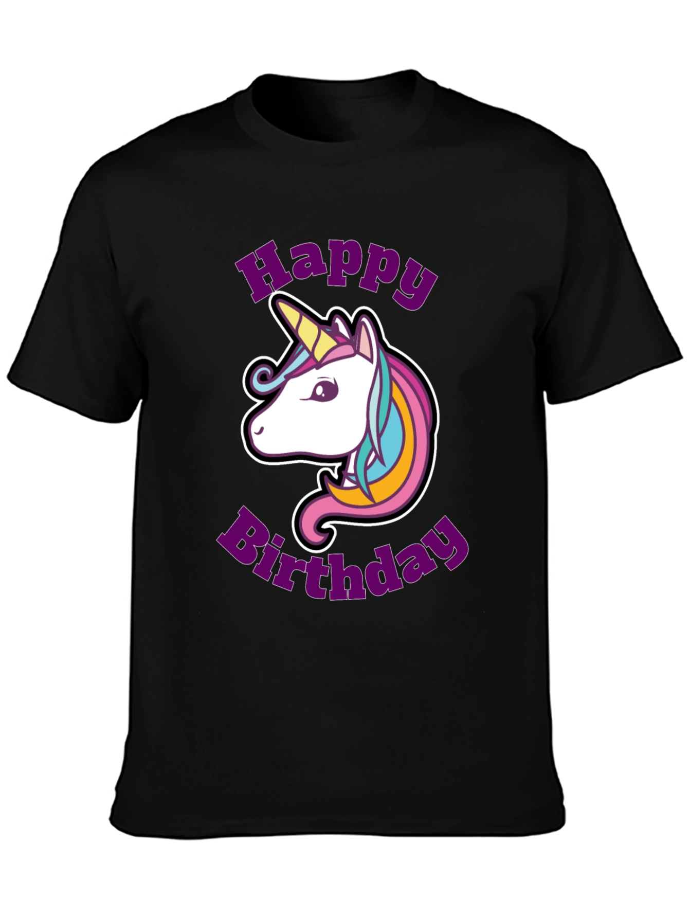 Black Unicorn Happy Birthday Graphic T-Shirt view 3