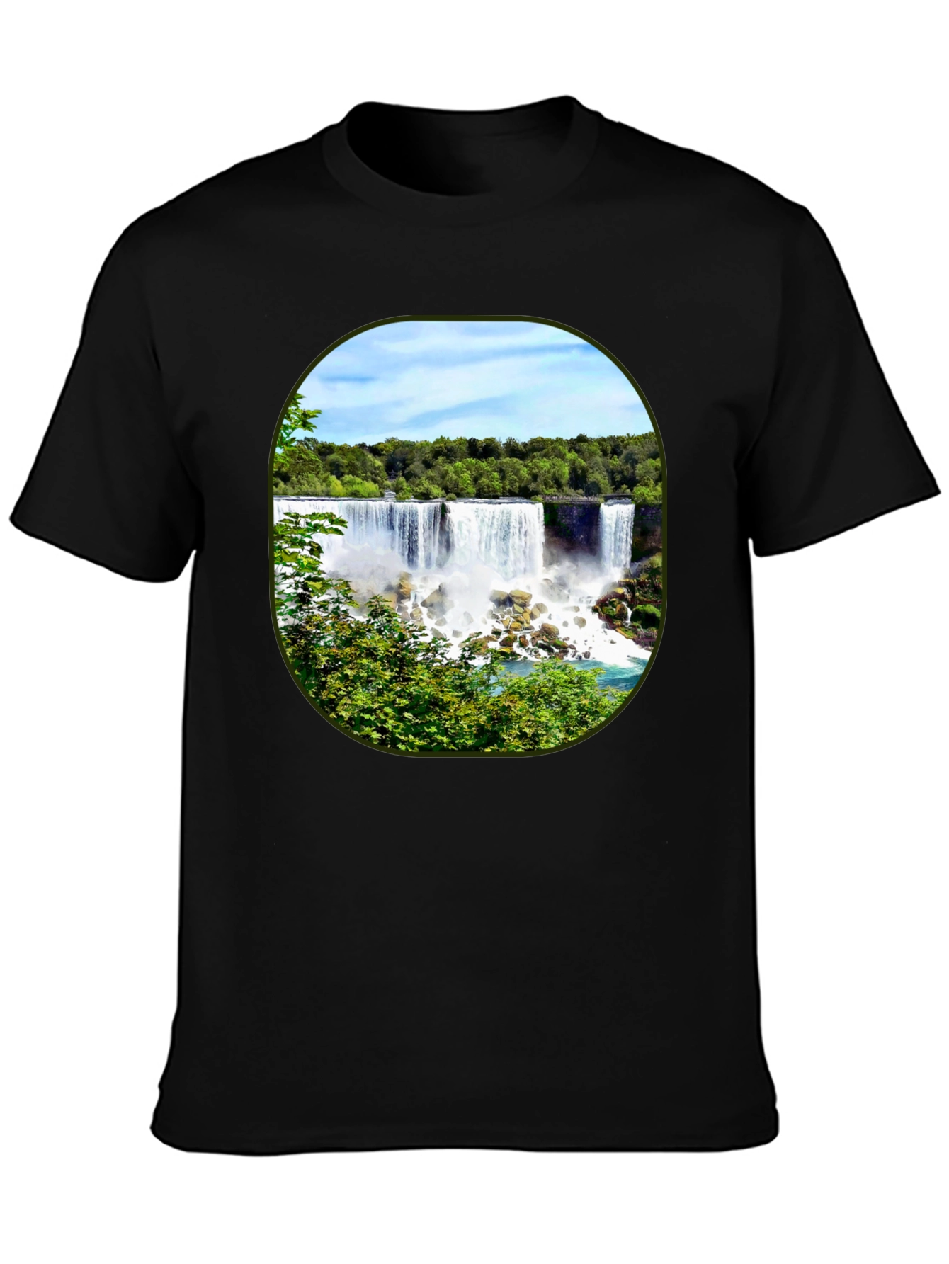 Black Niagara Falls Graphic Tee - Black Cotton T-Shirt view 3