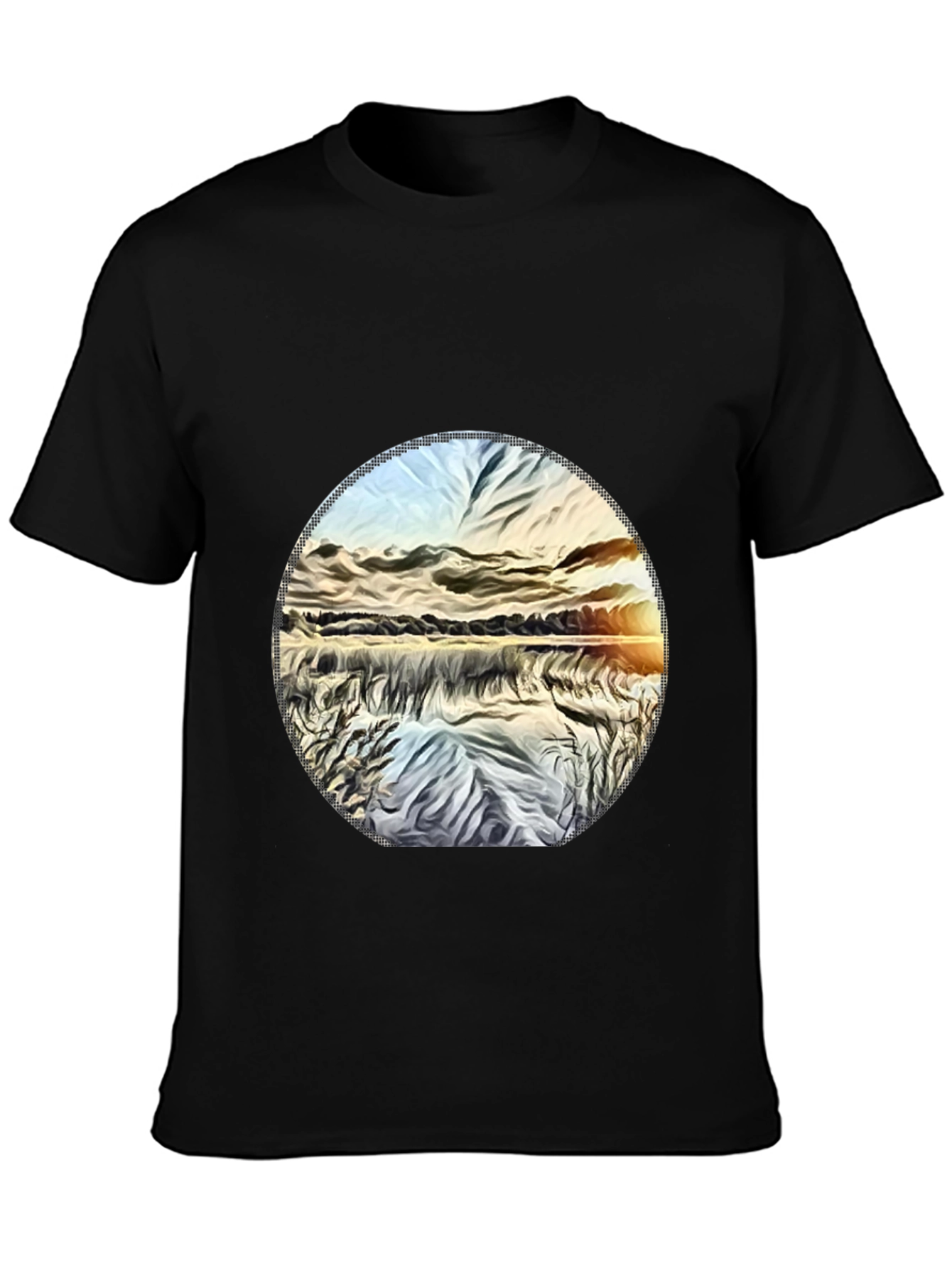 Black Sunset Lake Graphic Tee - Black Casual T-Shirt view 3