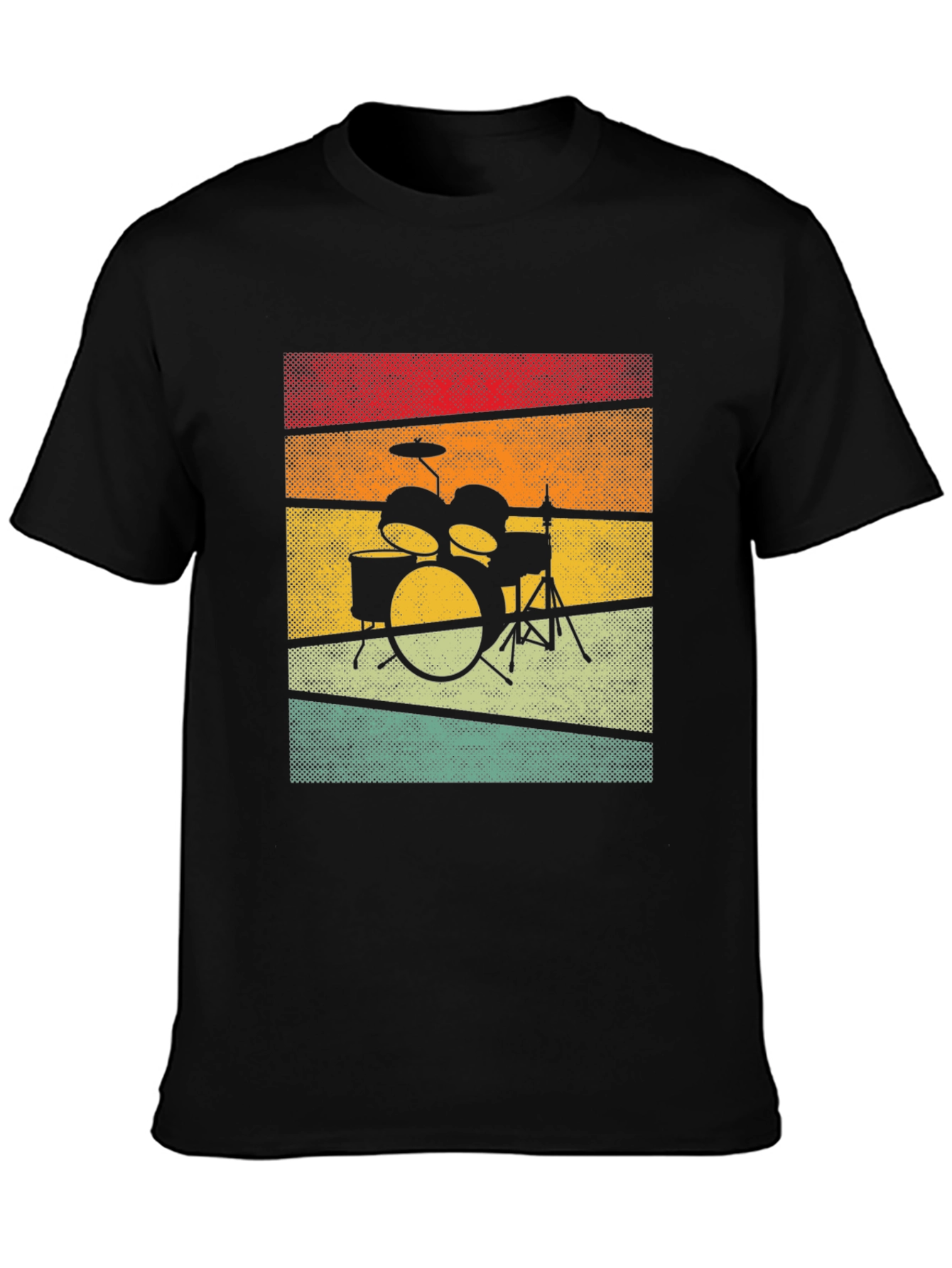 Black Retro Drum Set Graphic Tee view 3