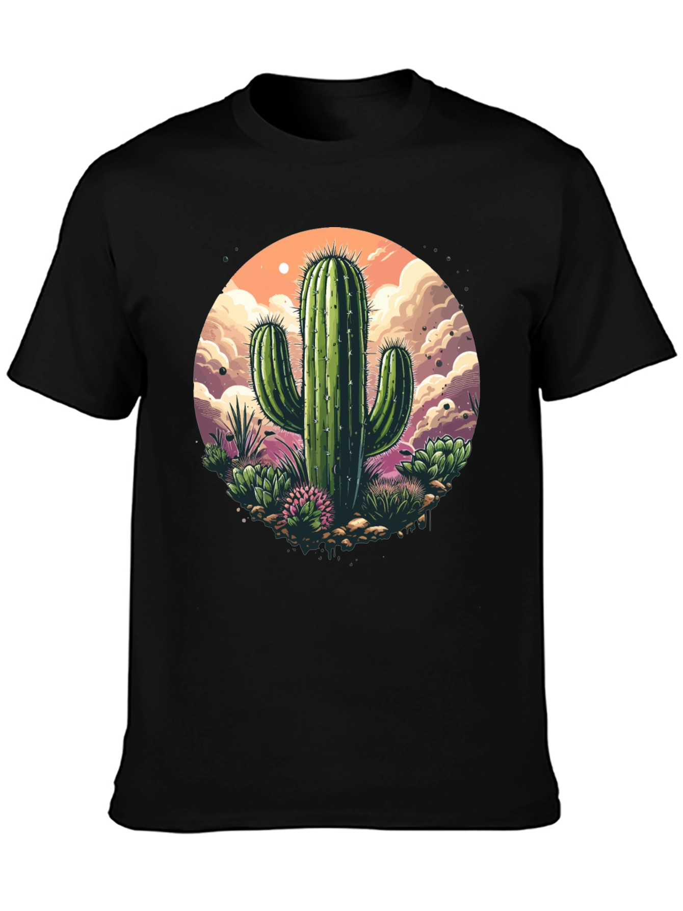 Black Cactus Graphic T-Shirt - Desert Scene view 3