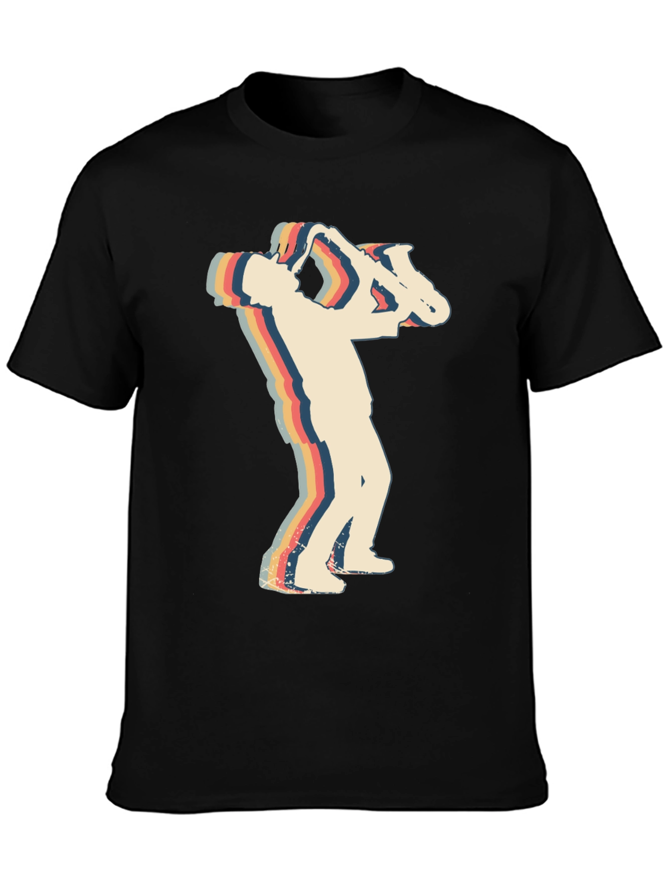 Black Retro Saxophone Player Black T-Shirt view 3