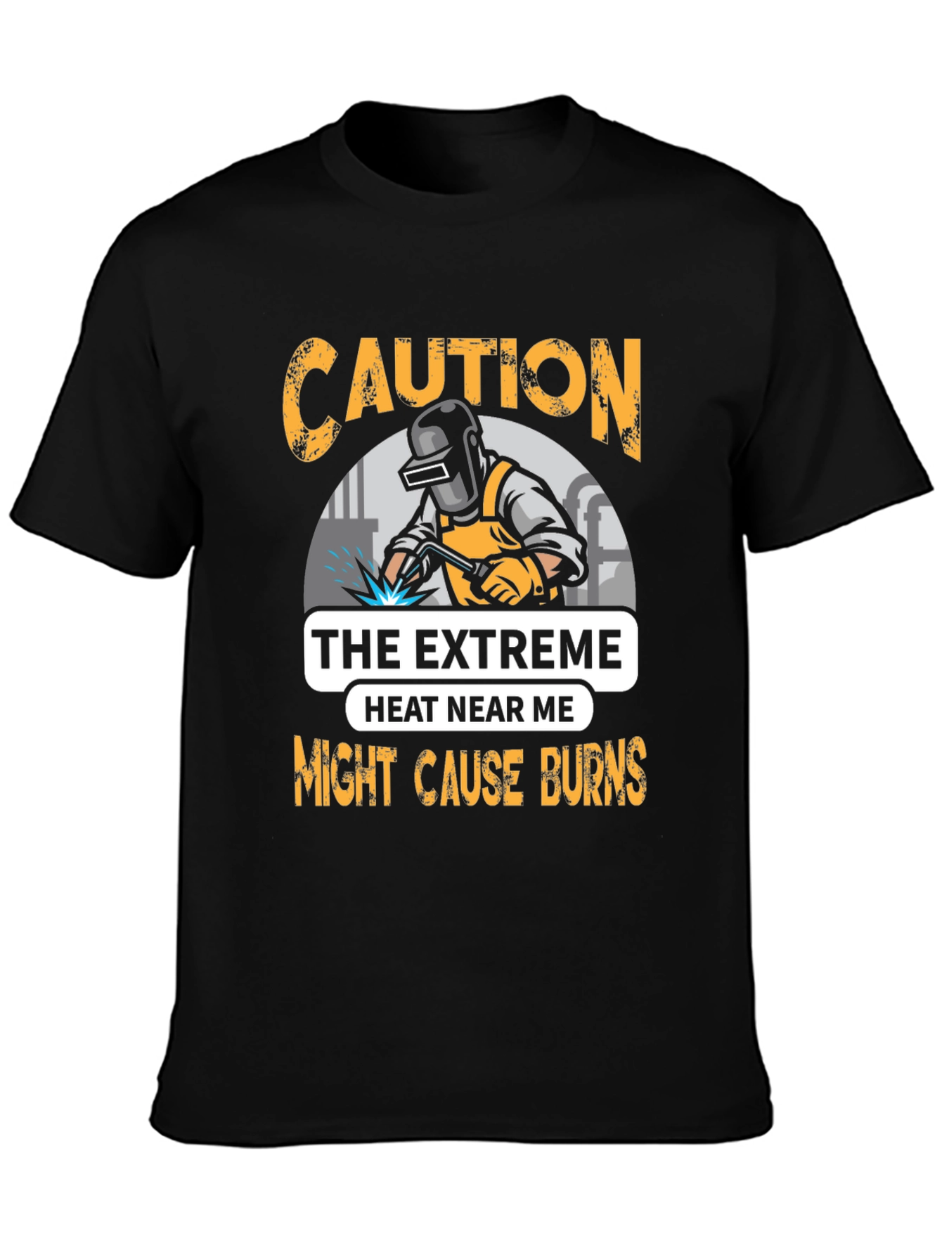 Black Caution Welder T-Shirt: Extreme Heat Burns Risk view 3