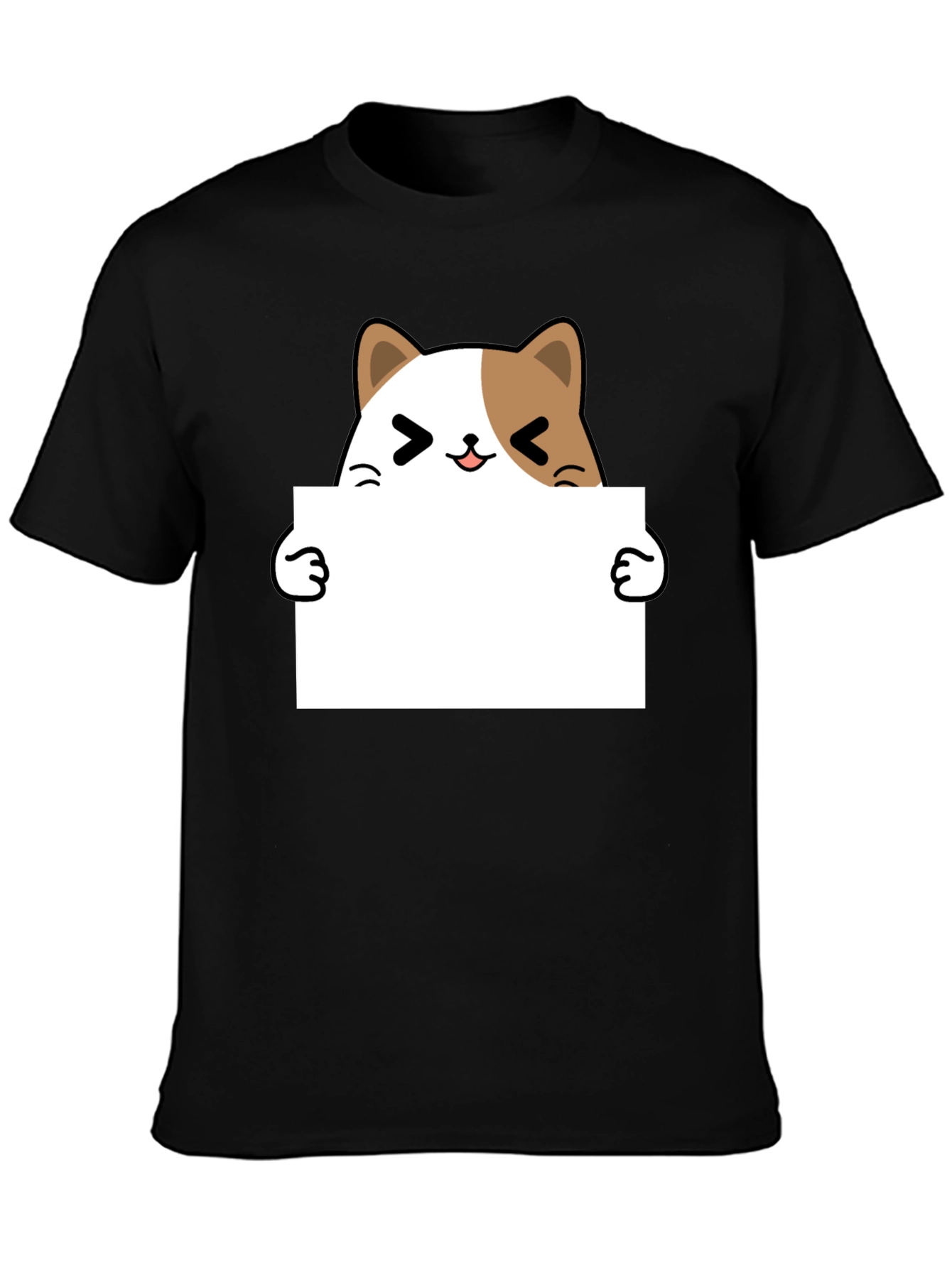 Black Cute Cat Holding Sign Graphic T-Shirt view 3
