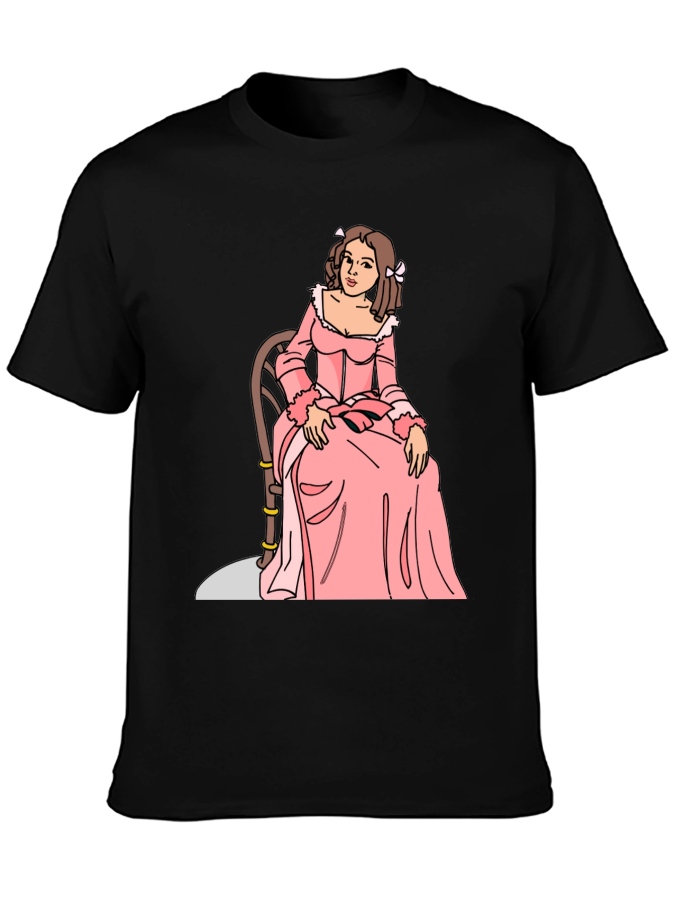 Black Cartoon Woman Pink Dress Black T-Shirt view 3