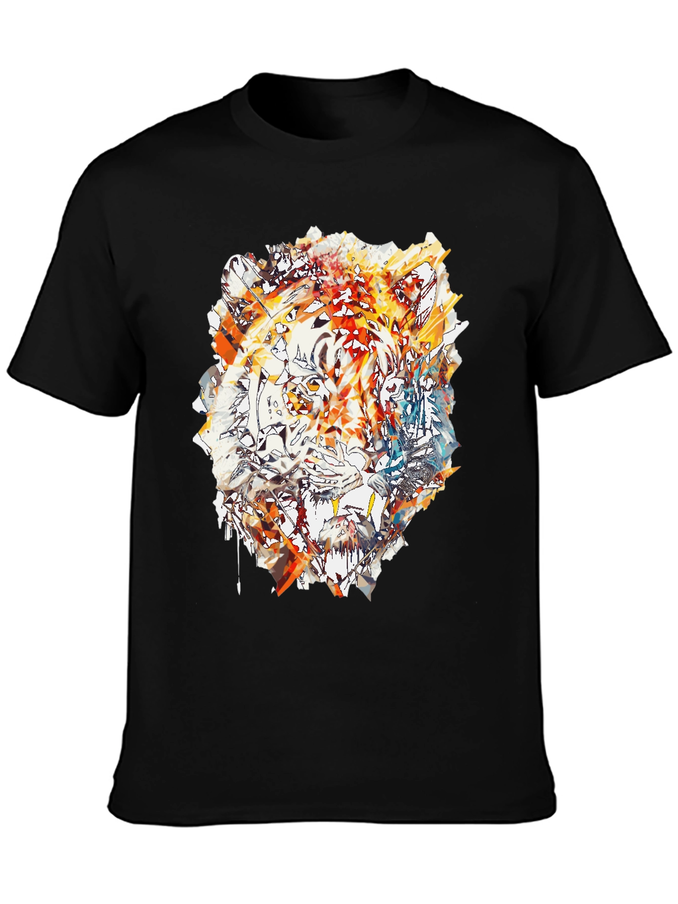 Black Abstract Tiger Print Men's Black T-Shirt view 3