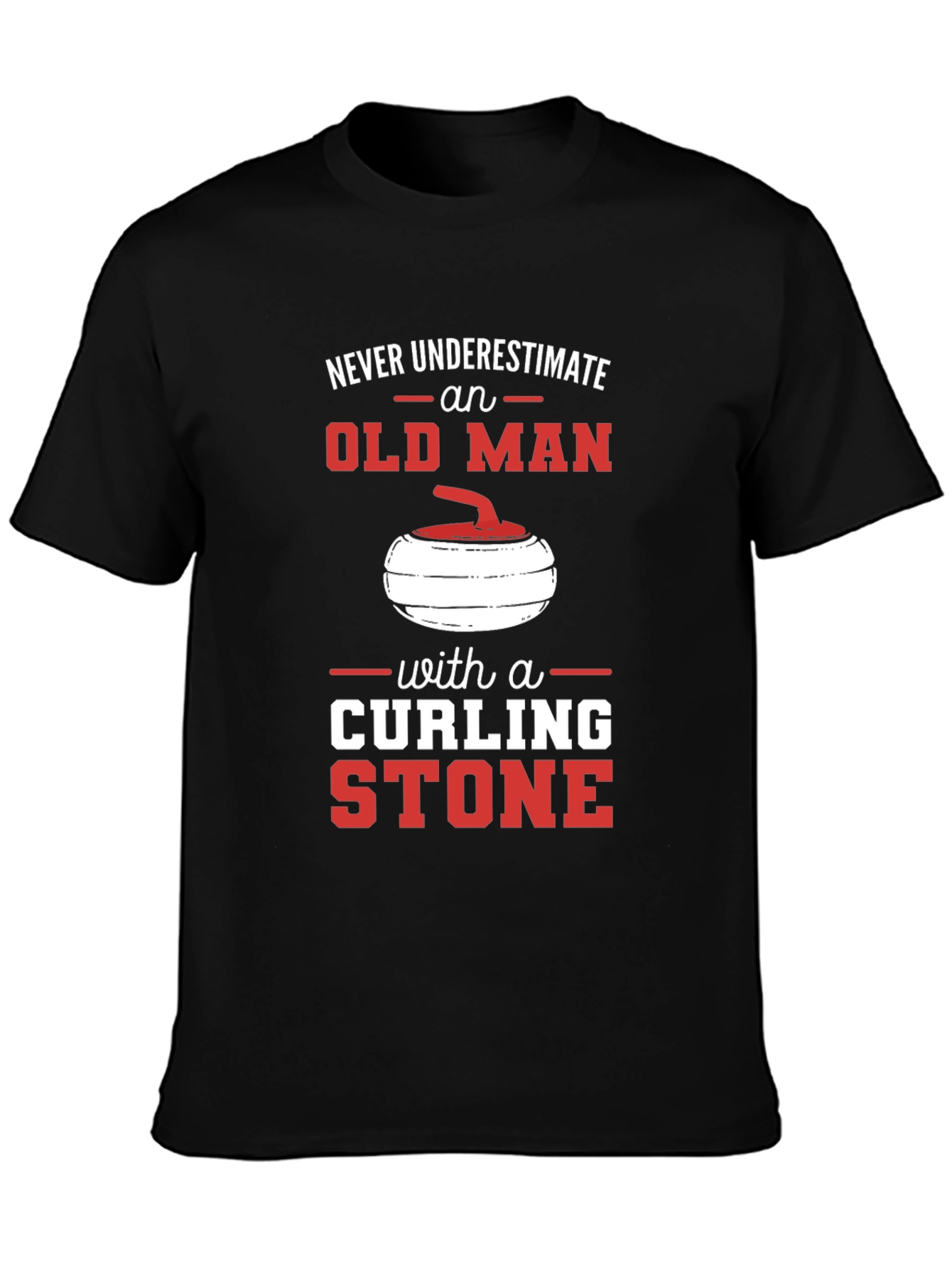 Black Never Underestimate Old Man with Curling Stone T-Shirt view 3