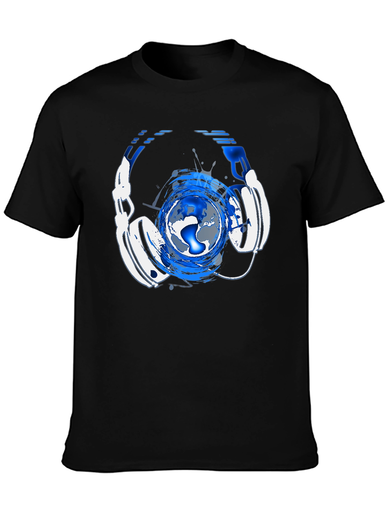 Black Headphone Globe Graphic Tee view 3