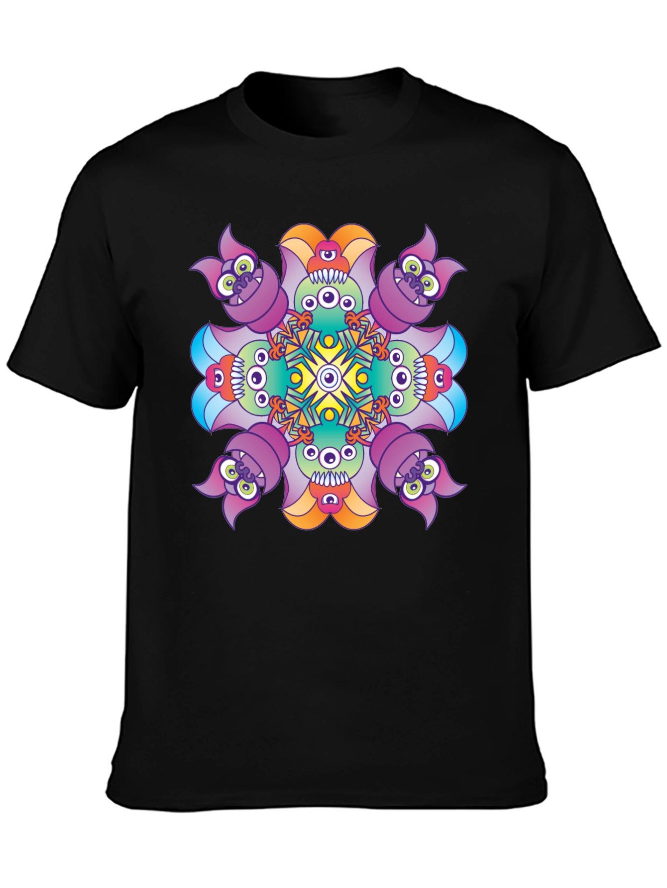 Black Monster Kaleidoscope Graphic Tee - Black Cotton T-Shirt view 3