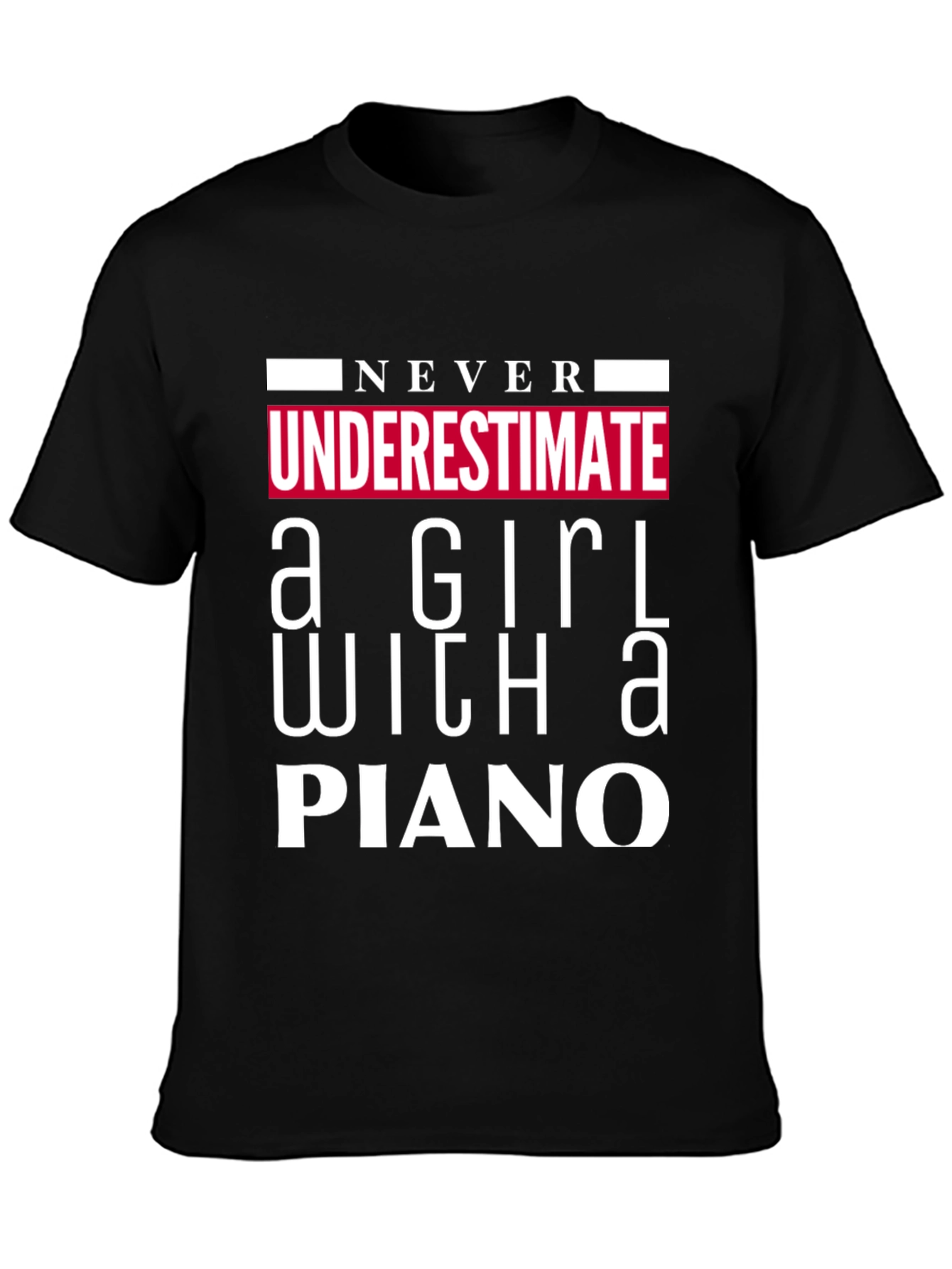 Black Never Underestimate Girl With A Piano T-Shirt view 3