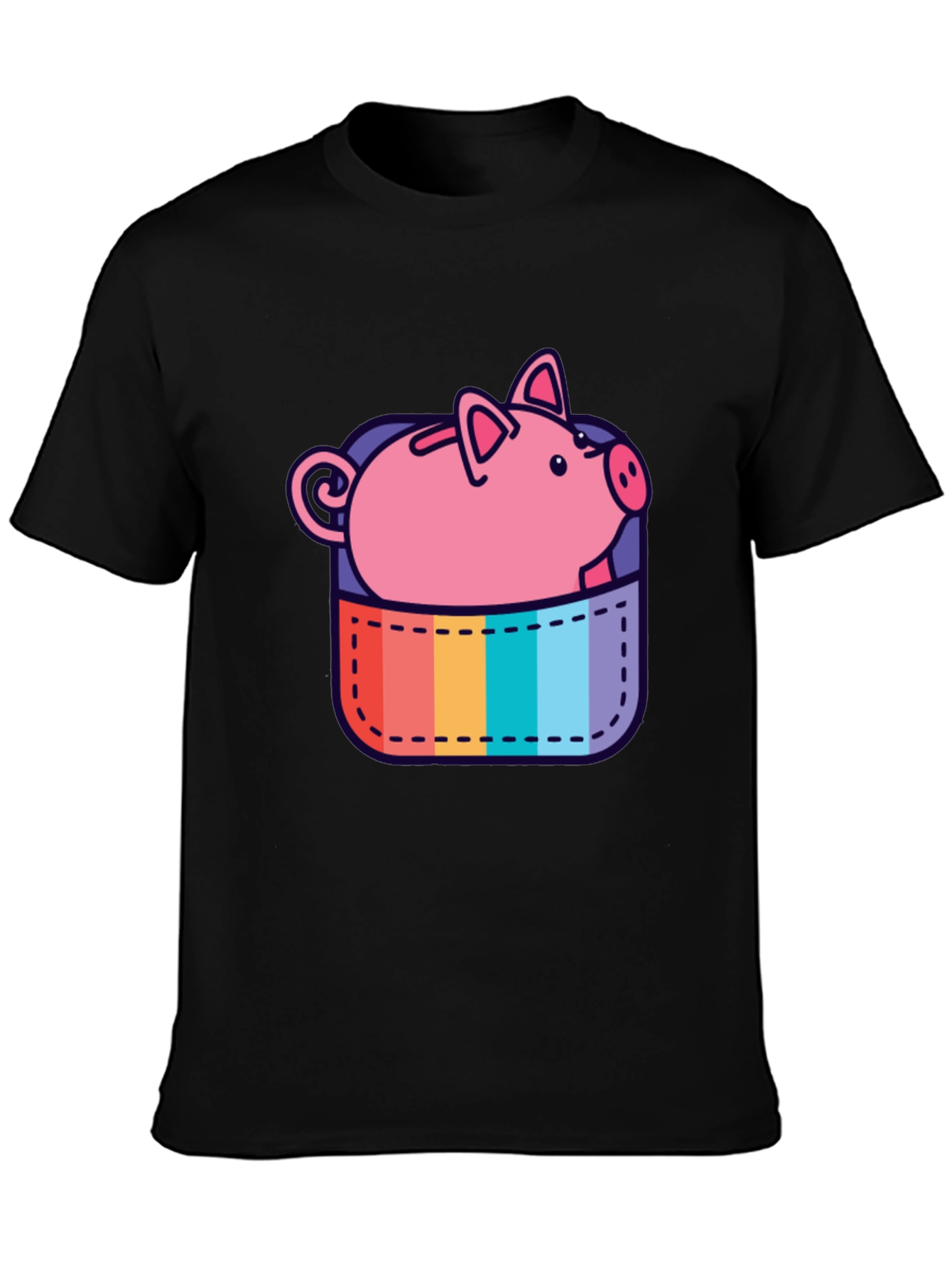 Black Rainbow Pocket Piggy Bank T-Shirt view 3
